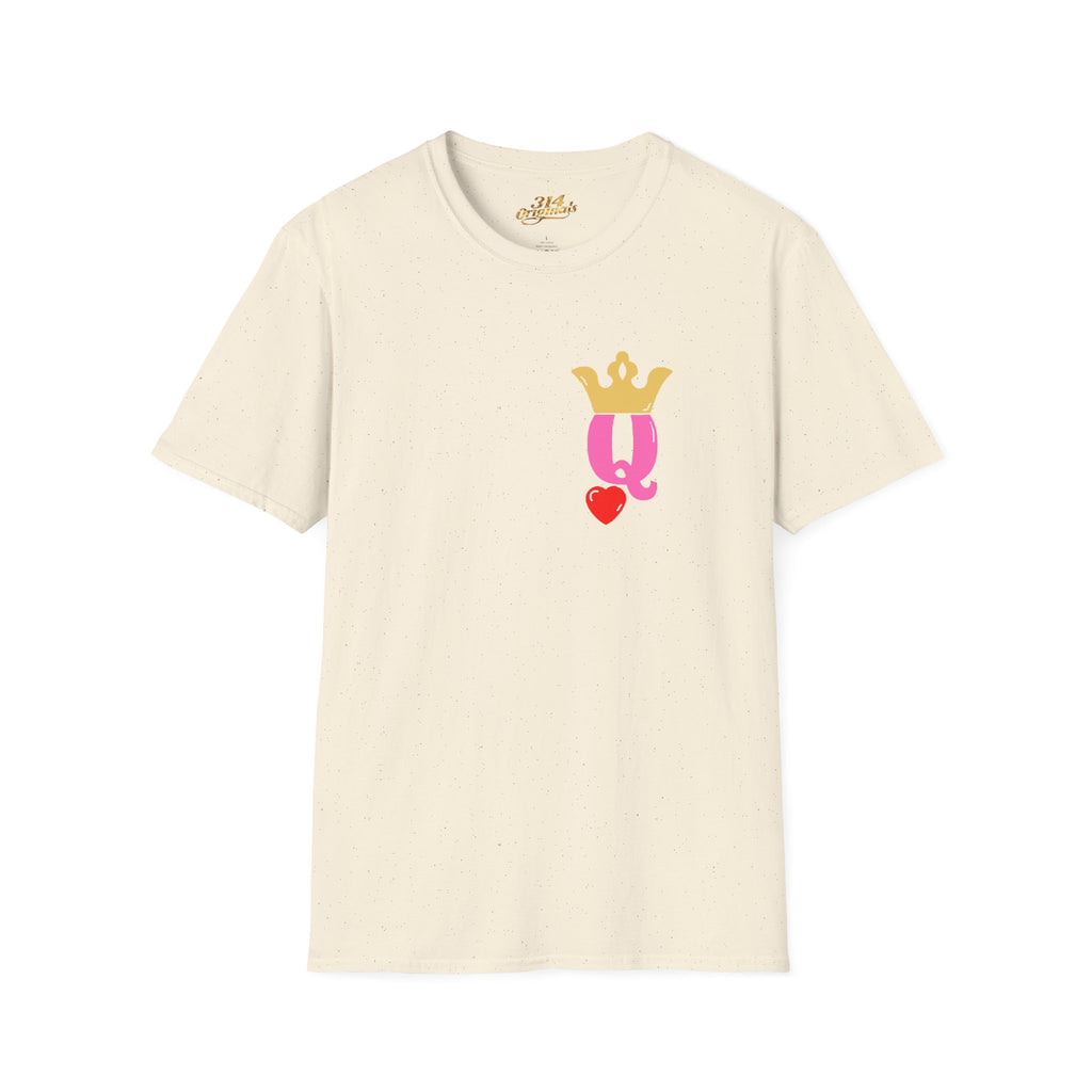Queen Q Crown T‑Shirt — Pink & Gold Heart Logo Tee