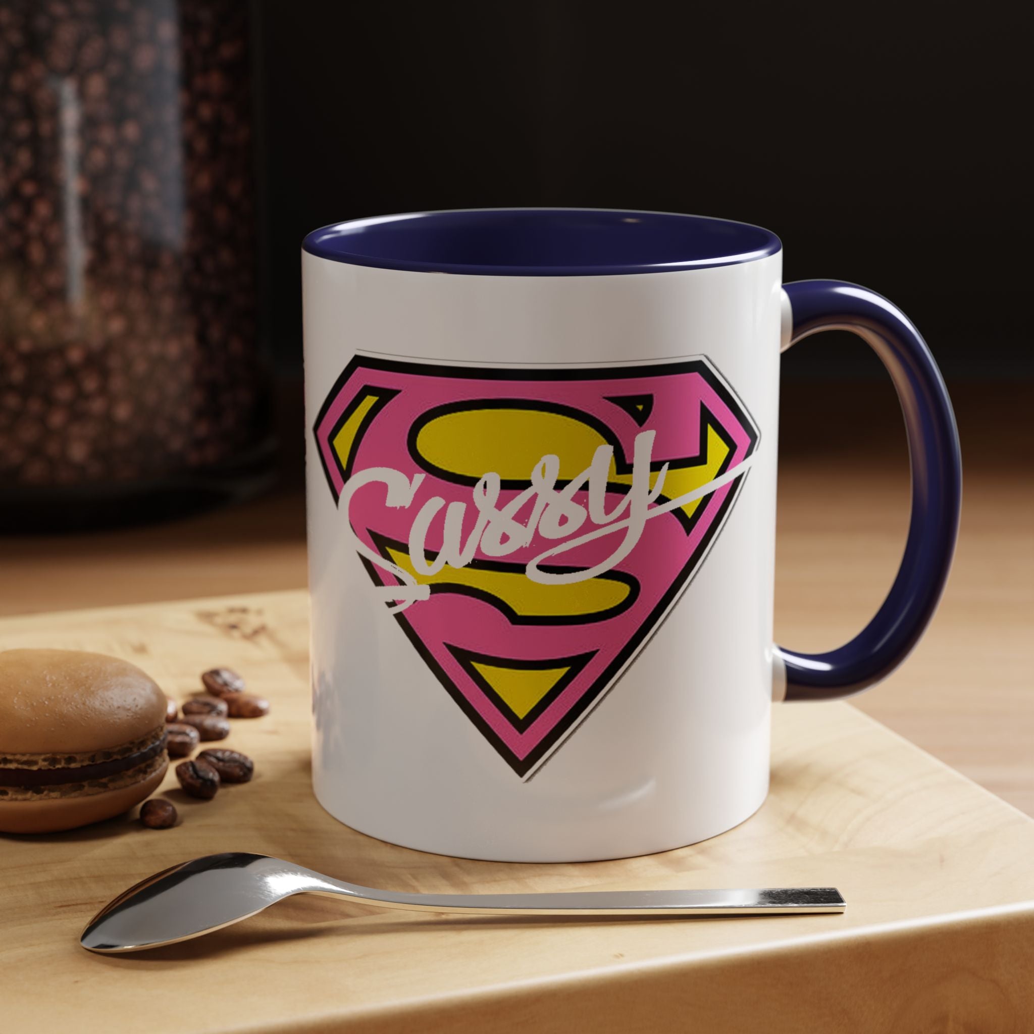 Sassy Supergirl Accent Coffee Mug – Pink & Yellow Super S Logo (11/15oz) - 314 Originals