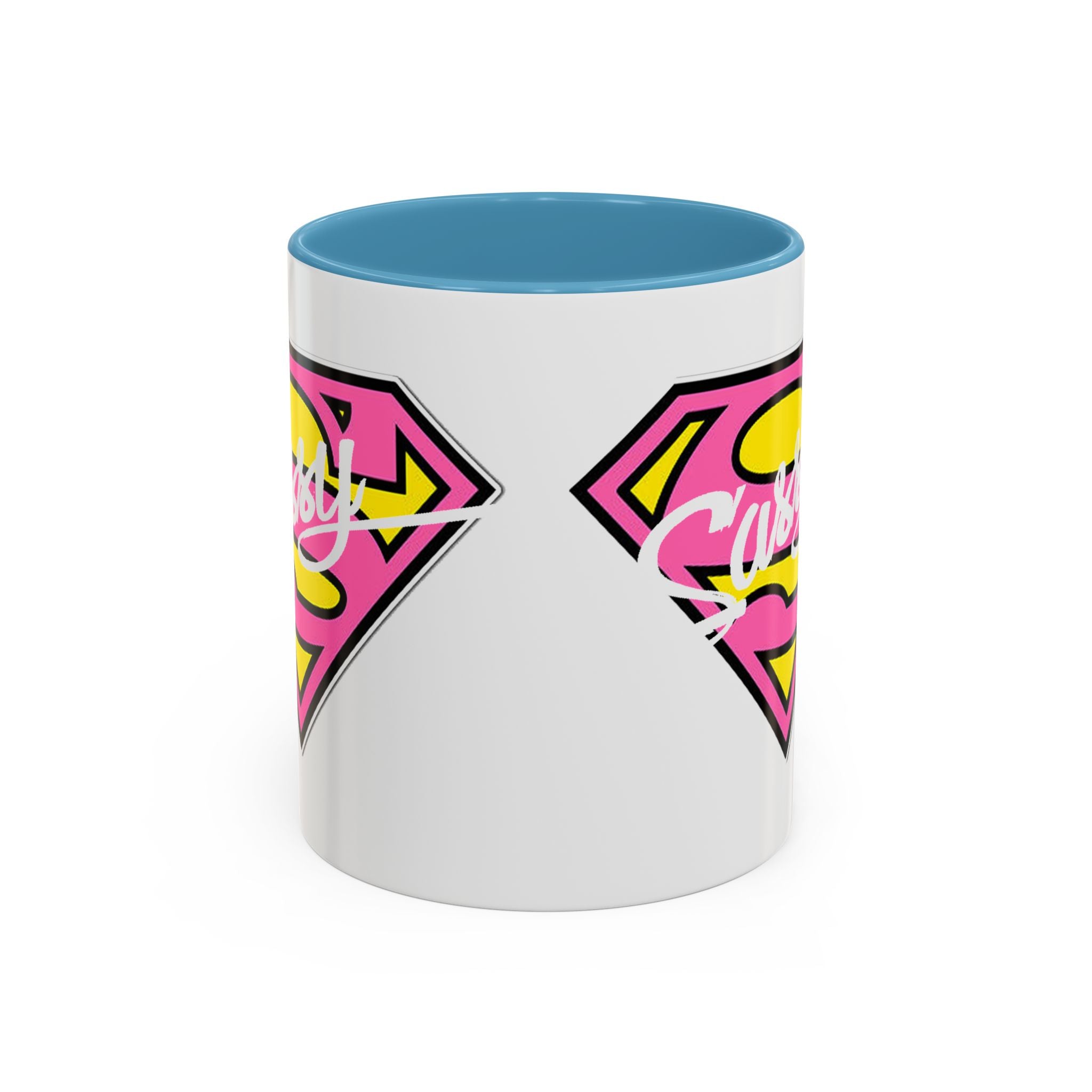 Sassy Supergirl Accent Coffee Mug – Pink & Yellow Super S Logo (11/15oz) - 314 Originals