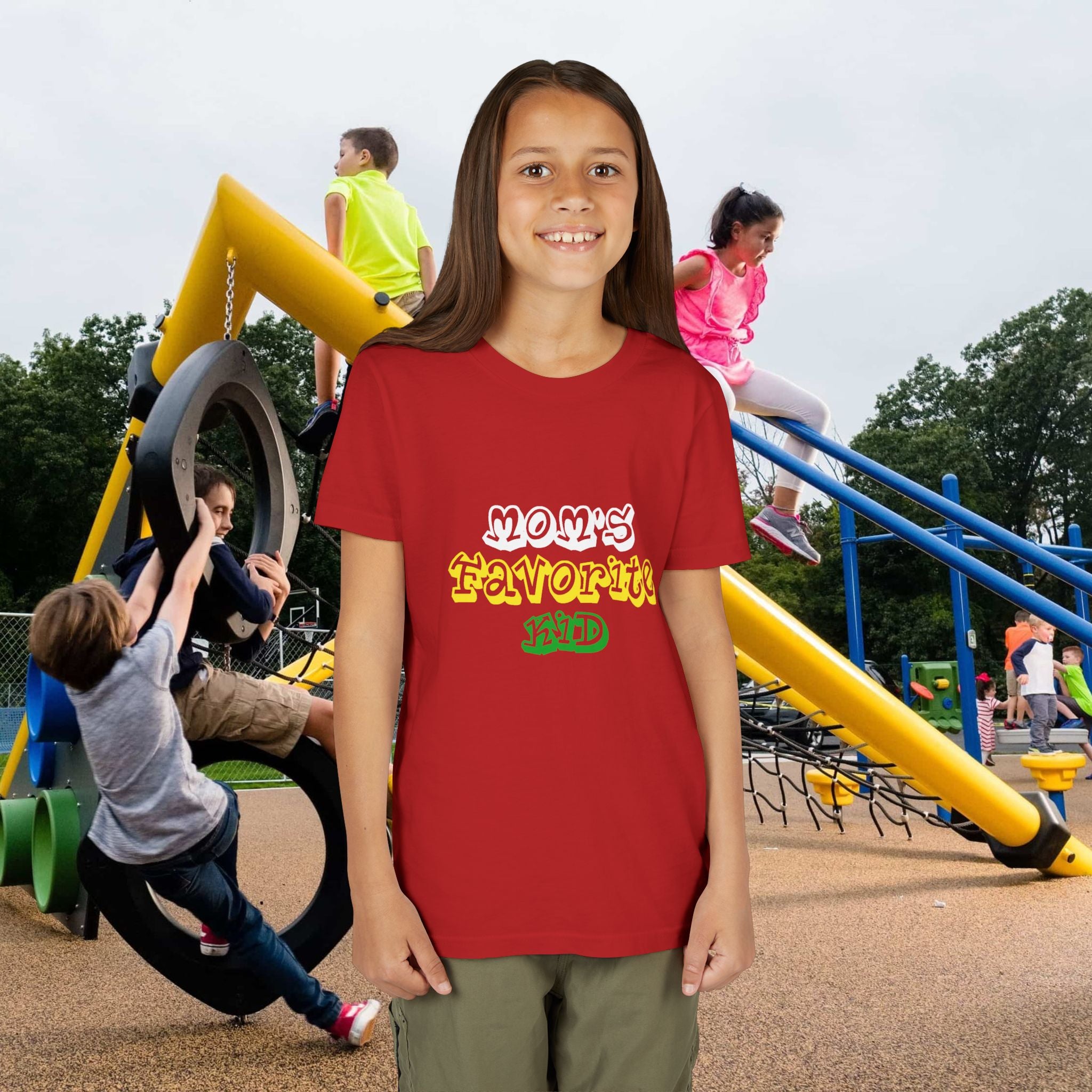 Girl's "Favorite Kid" Retro Yellow & Green Graphic T-Shirt