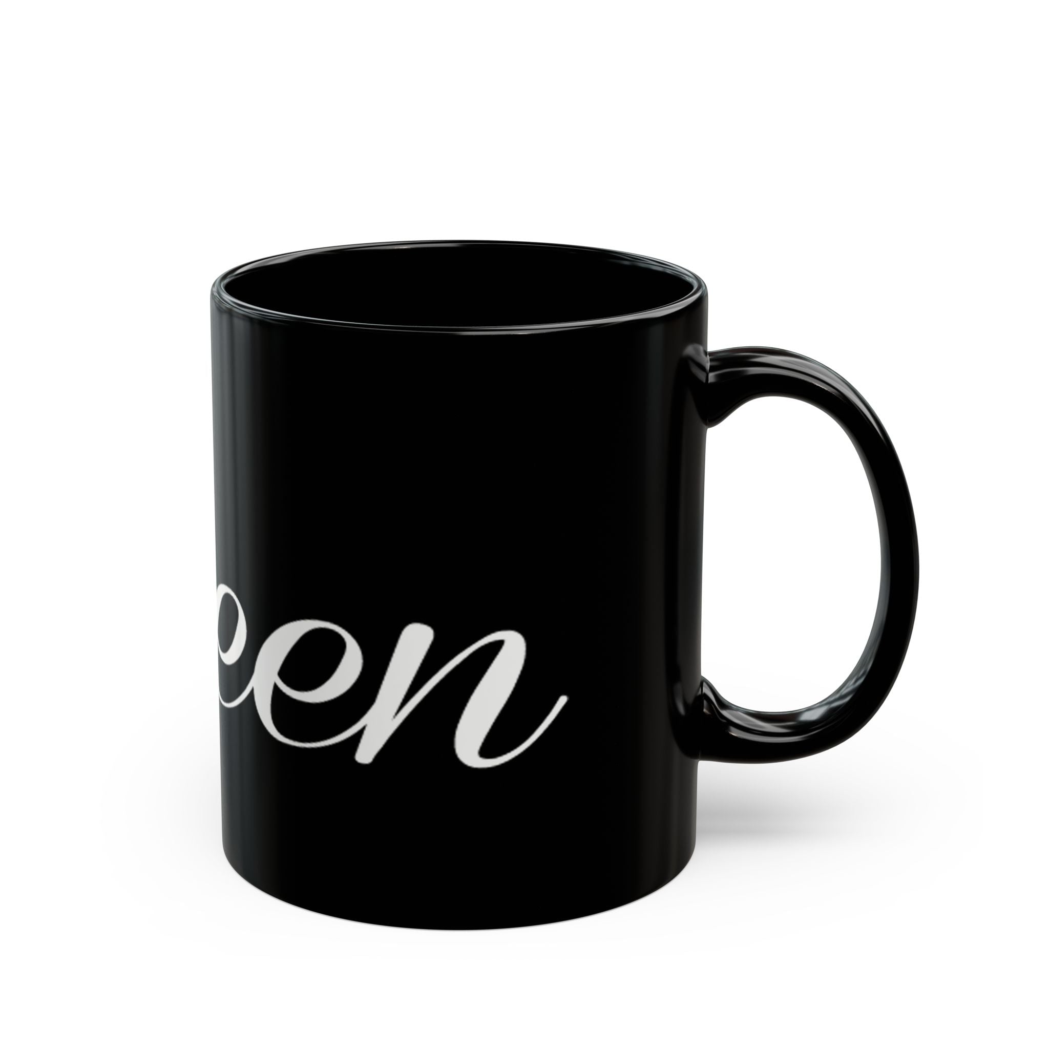 Queen Script Black Mug with Gold Crown — Royal Coffee Tea Gift - 314 Originals