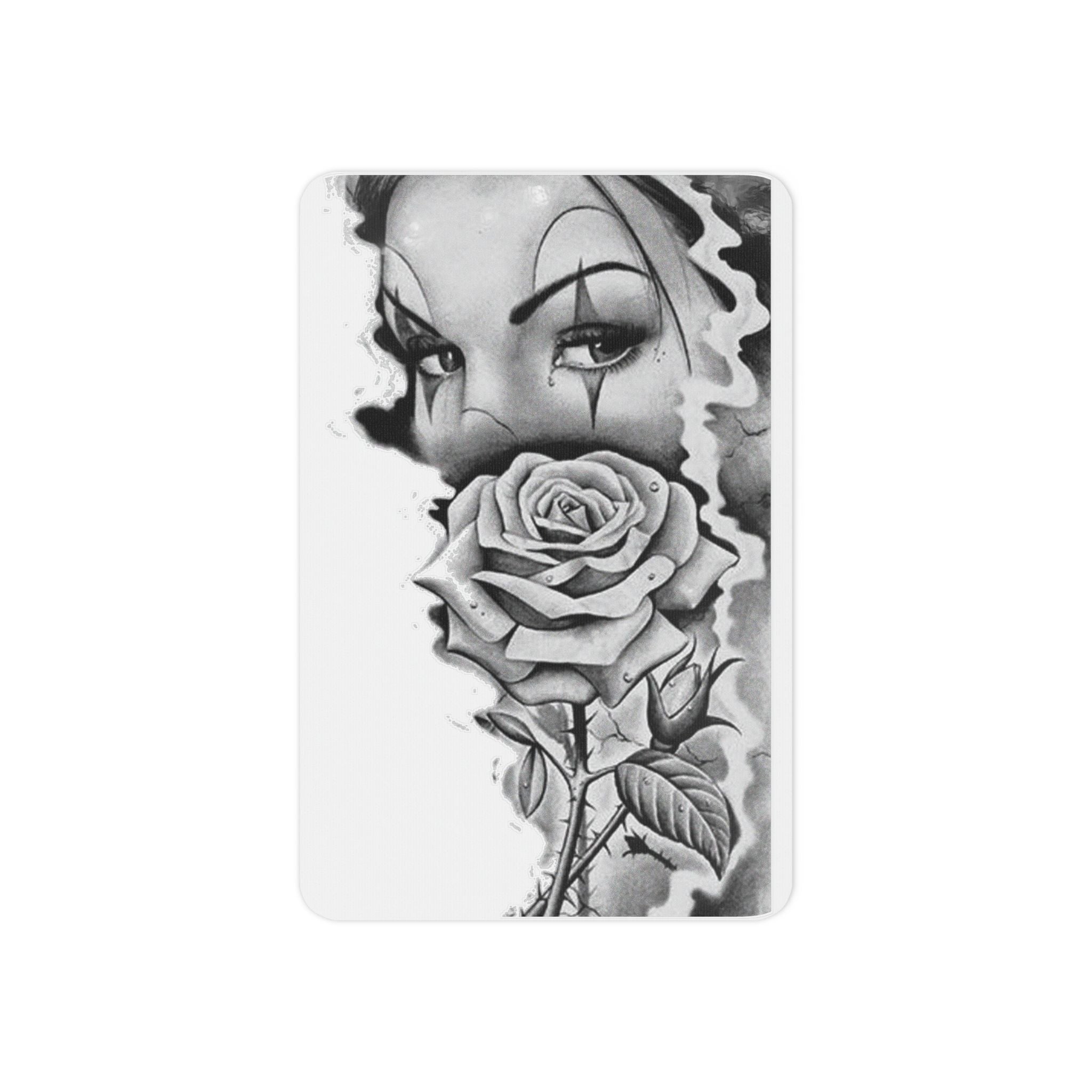 Chicano Clown Rose Temporary Tattoo — Black & Gray Floral Face Art - 314 Originals