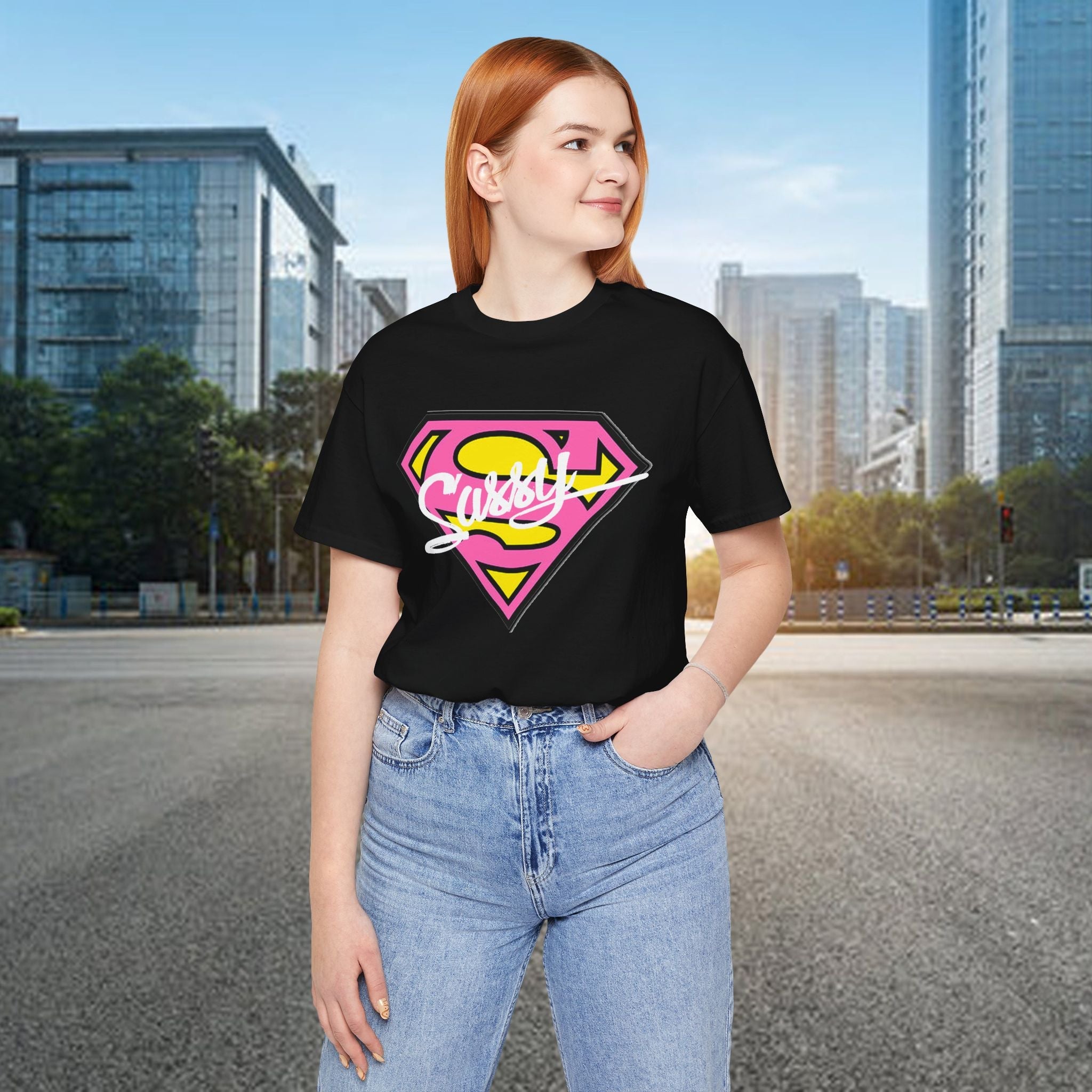 Super Sassy Tee — Pink & Yellow S Badge Graphic T-Shirt Printify T-Shirt  314 Originals