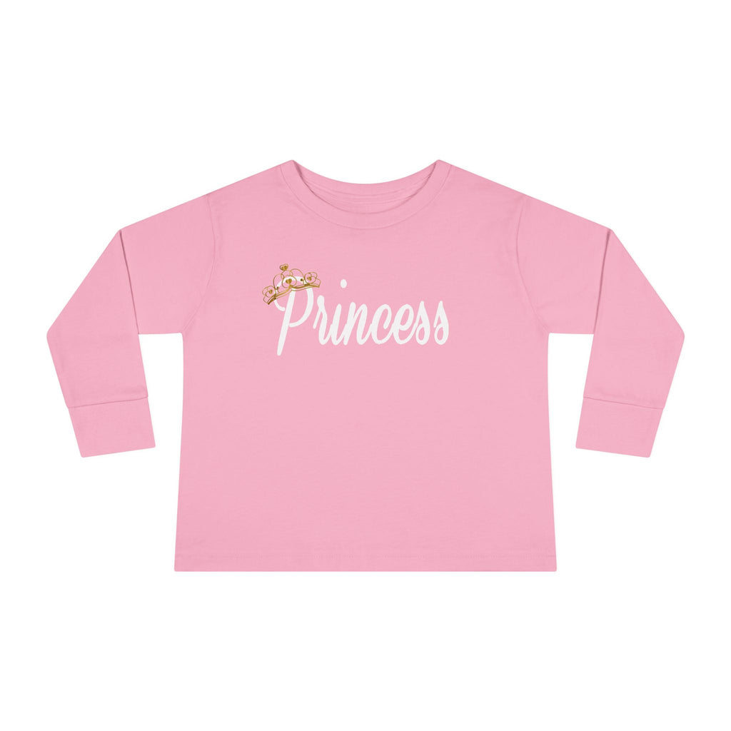"Princess" Script Top with Gold Crown-Toddler Long Sleeve Tee Printify Kids clothes  314 Originals