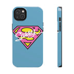 Sassy Superhero Tough Phone Case — Bold Pink & Yellow Emblem on Blue Printify Phone Case  314 Originals