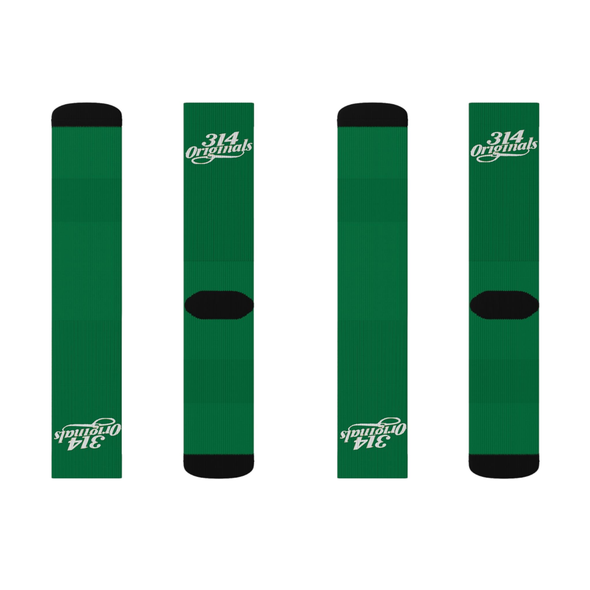 Green Sublimation Socks with '314 Originals' Script — Athletic Crew Socks - 314 Originals