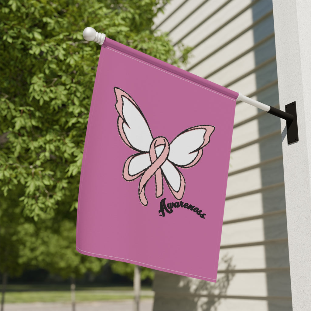Breast Cancer Awareness Butterfly Garden Flag – 'Awareness' Pink Ribbon House Banner - 314 Originals