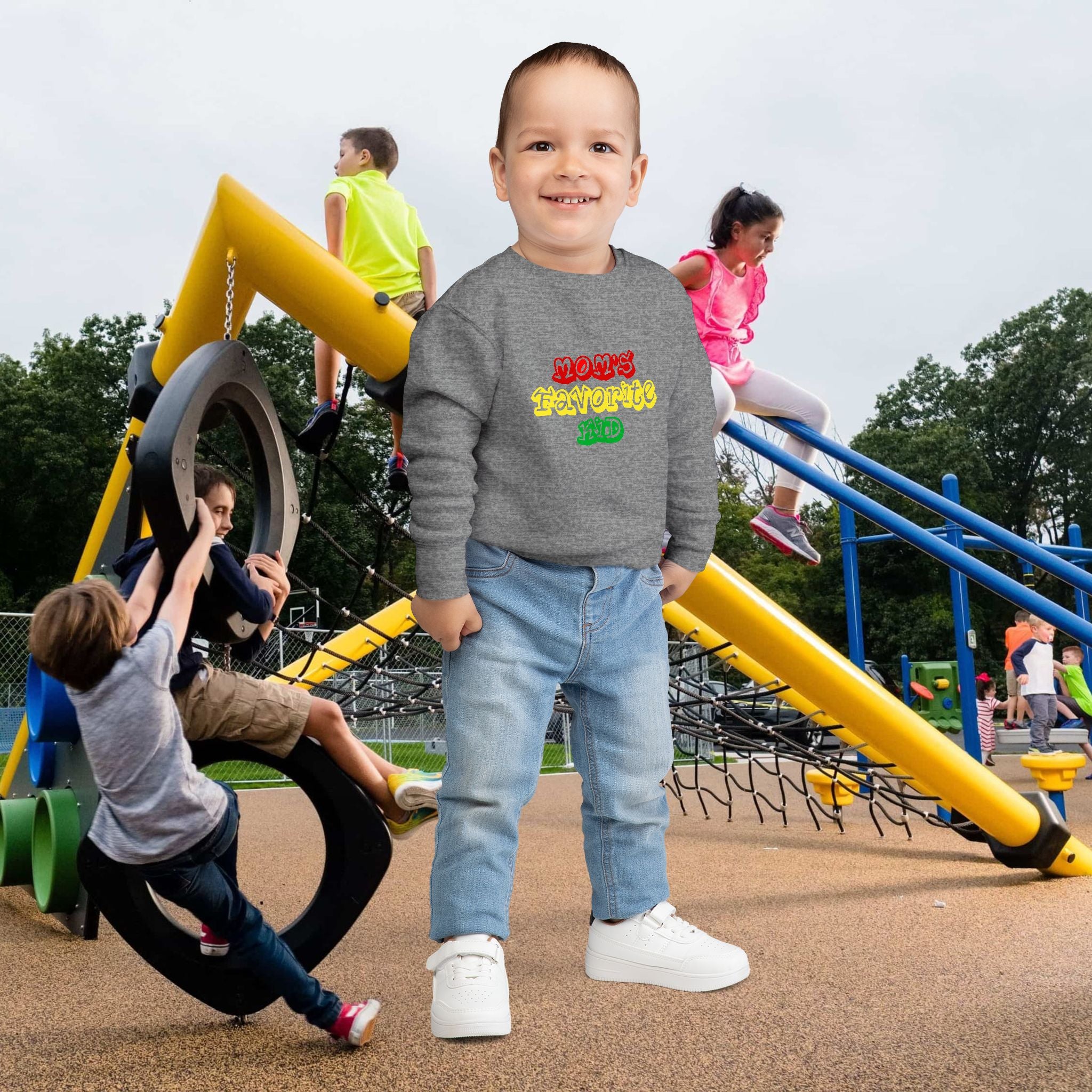 Mom's Favorite Kid Toddler Sweatshirt — Colorful Retro Rasta Kids Pullover