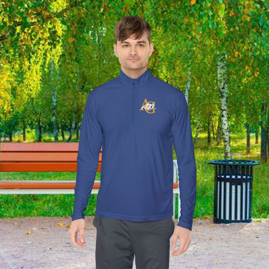 AGO Quarter-Zip Pullover — Small Gold & Black Chest Embroidery, Lightweight Casual Pullover - 314 Originals