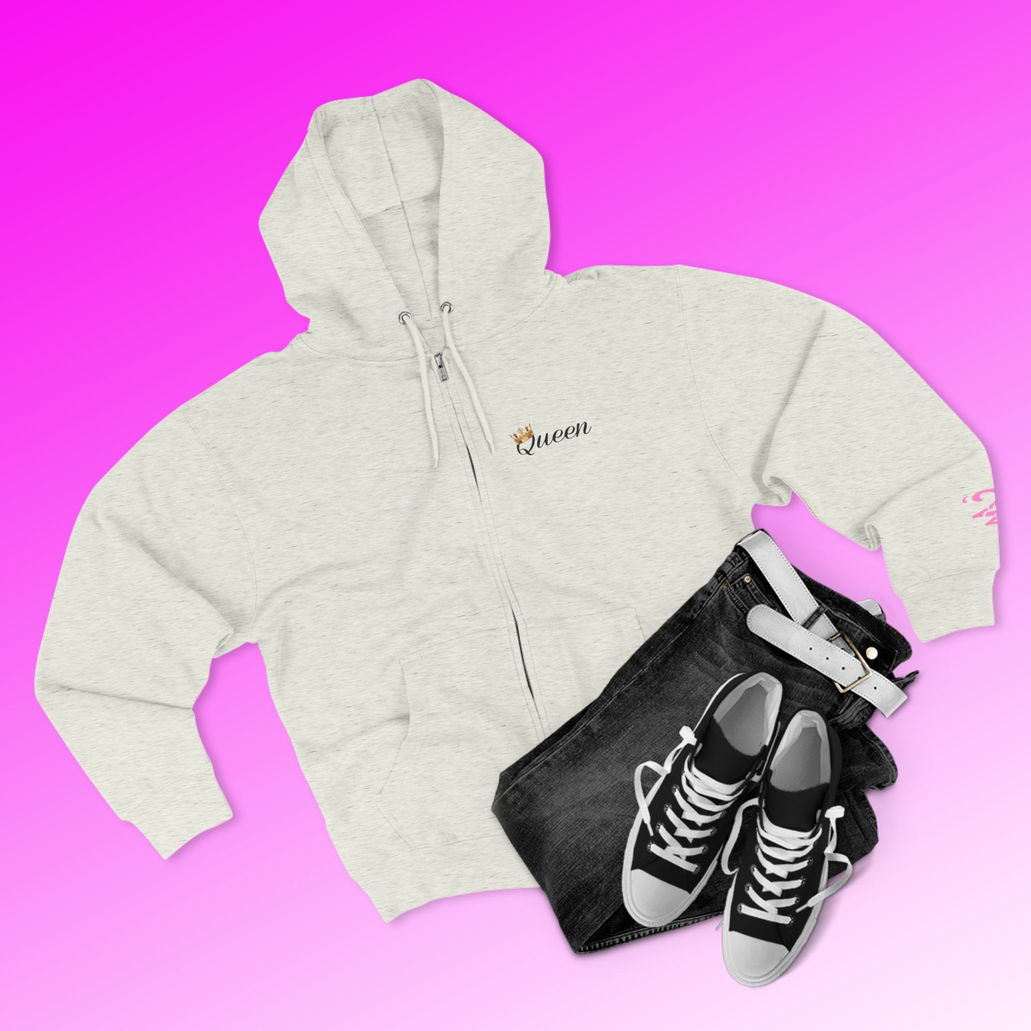 'Queen' Chest Logo Zip Hoodie — Women's Urban Streetwear - 314 Originals