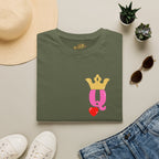Queen Q Crown T‑Shirt — Pink & Gold Heart Logo Tee