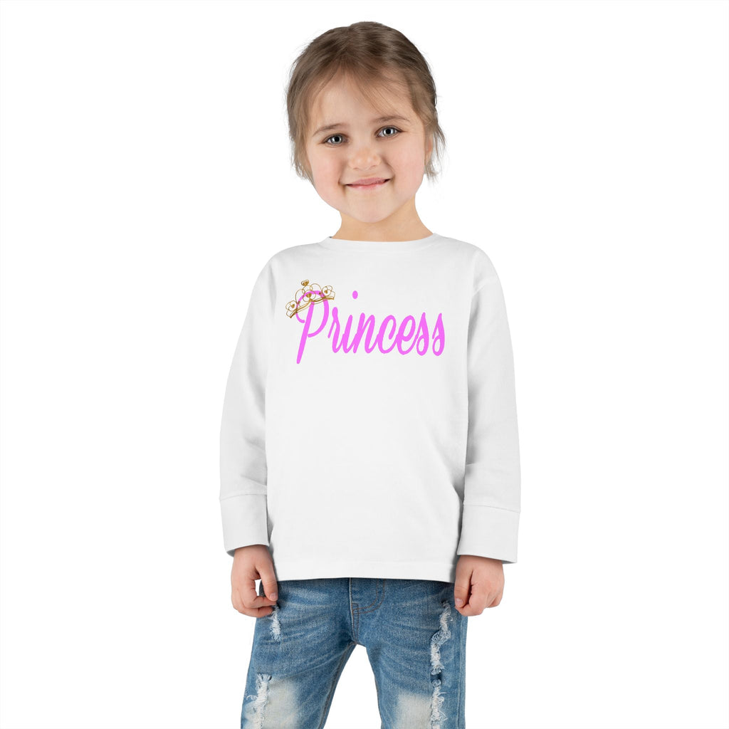 "Princess" Pink Script Top with Gold Sparkle Accent-Toddler Long Sleeve Tee Printify Kids clothes  314 Originals