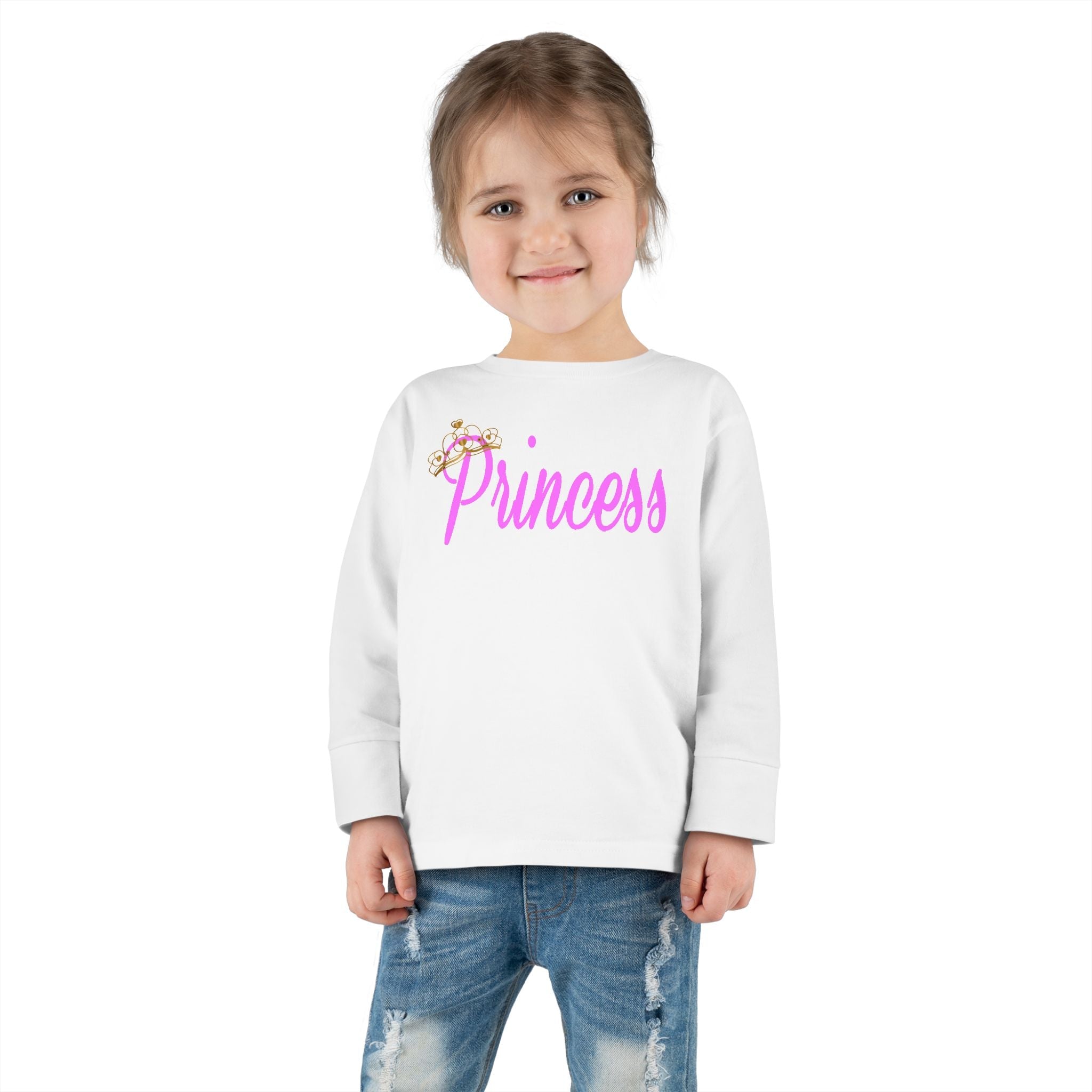 "Princess" Pink Script Top with Gold Sparkle Accent-Toddler Long Sleeve Tee Printify Kids clothes  314 Originals