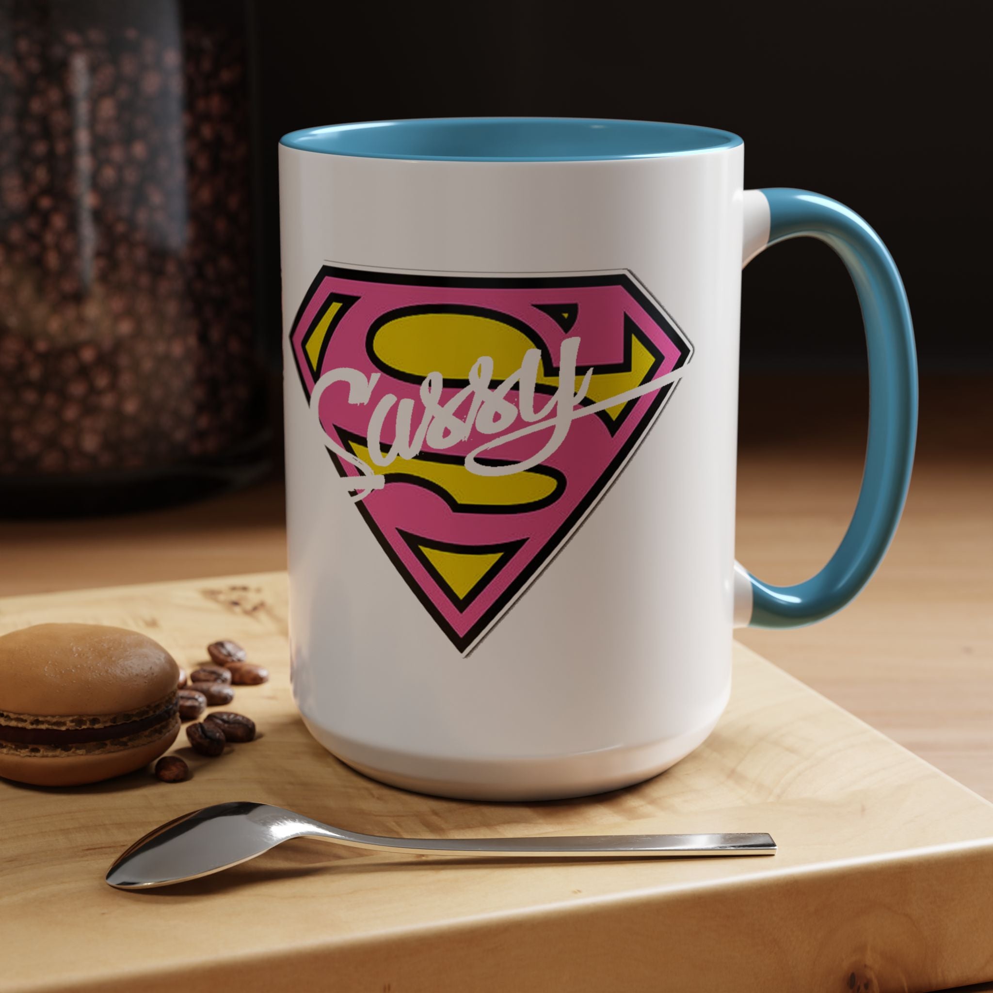 Sassy Supergirl Accent Coffee Mug – Pink & Yellow Super S Logo (11/15oz) - 314 Originals