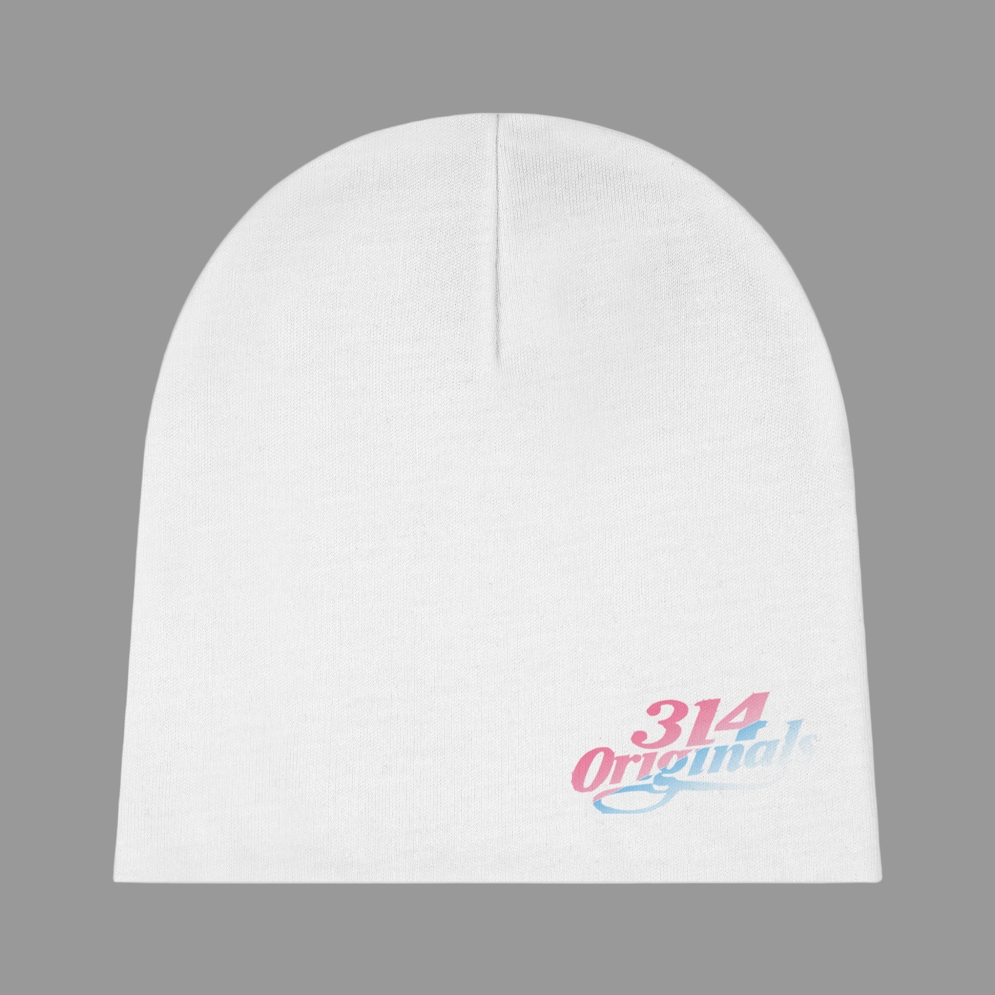 White beanie with '314 Original' text on a white background