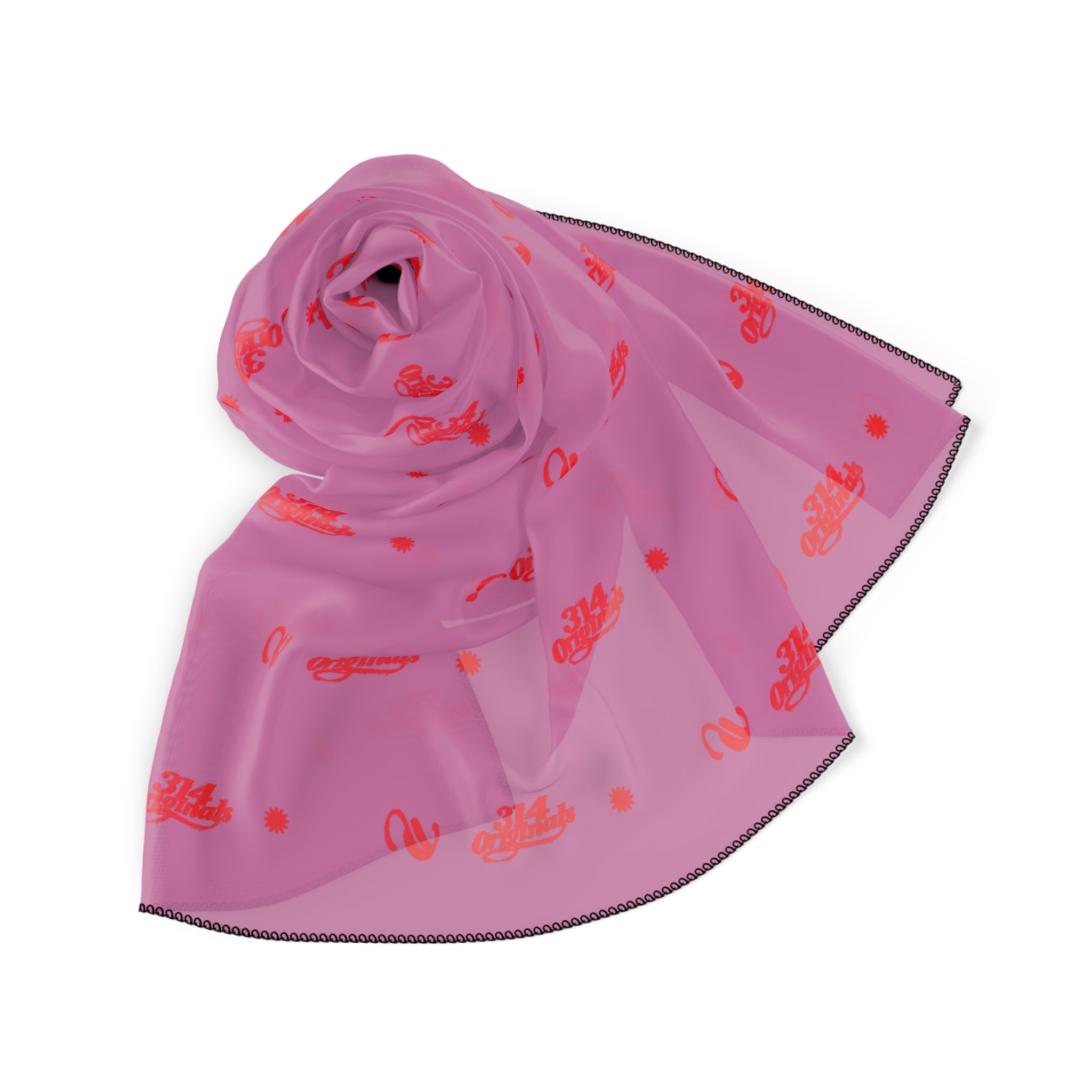 Pink and Red Logo Scarf - Script Pattern Polyester Scarf - 314 Originals