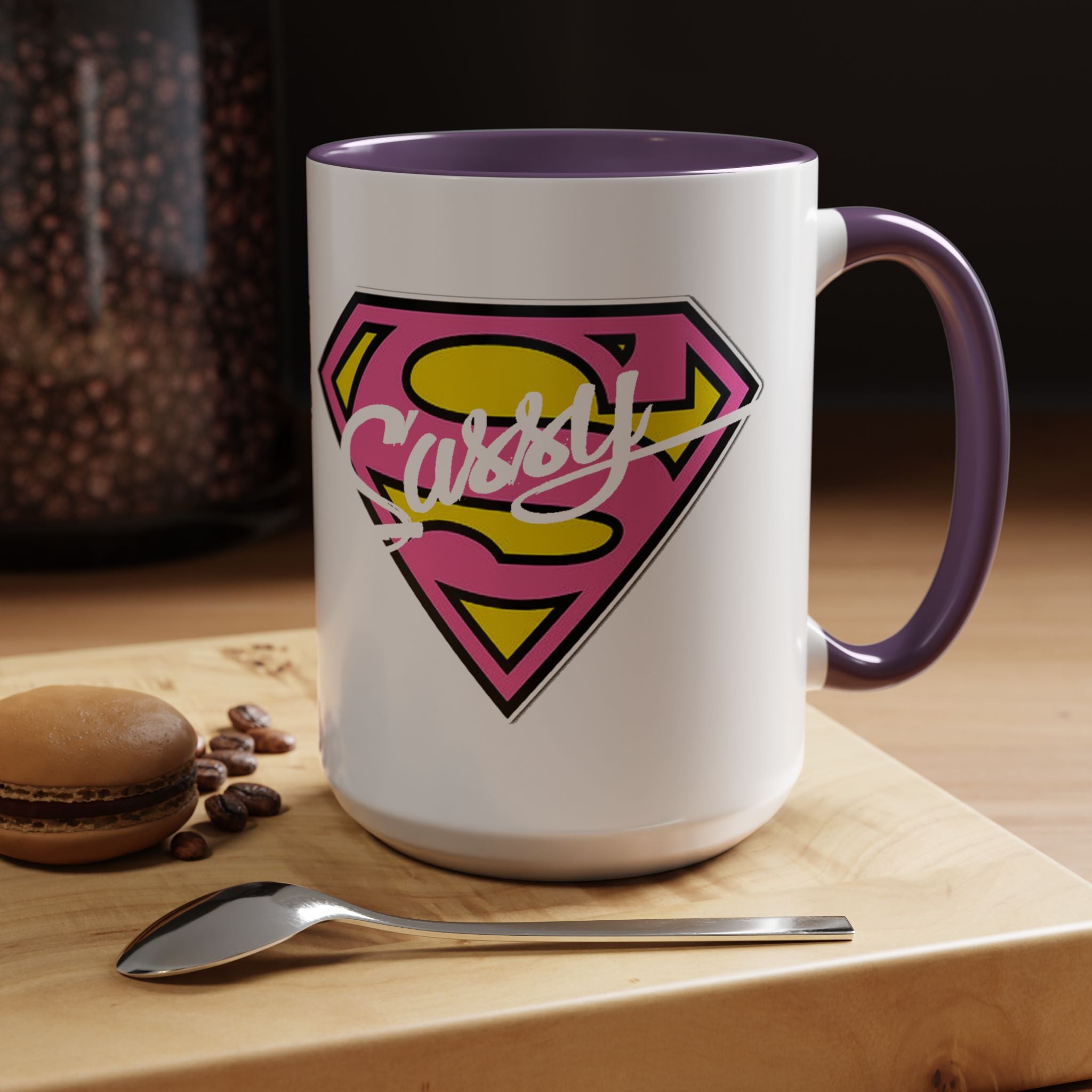 Sassy Supergirl Accent Coffee Mug – Pink & Yellow Super S Logo (11/15oz) - 314 Originals