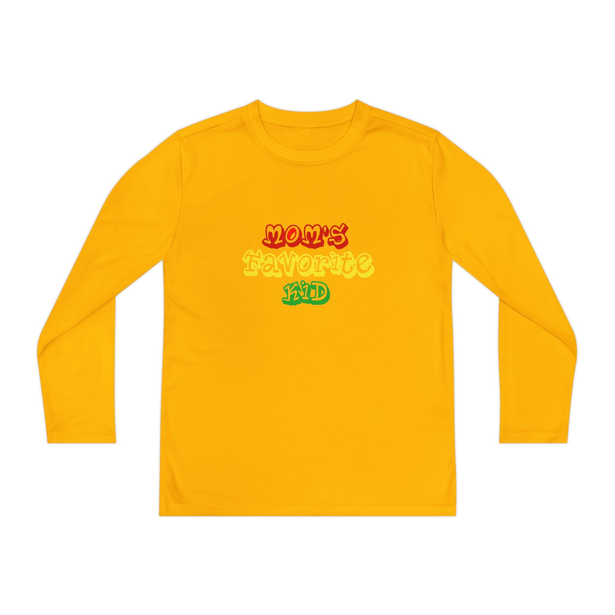 "Mom's Favorite Kid" Youth Long Sleeve Tee — Colorful Retro Graphic