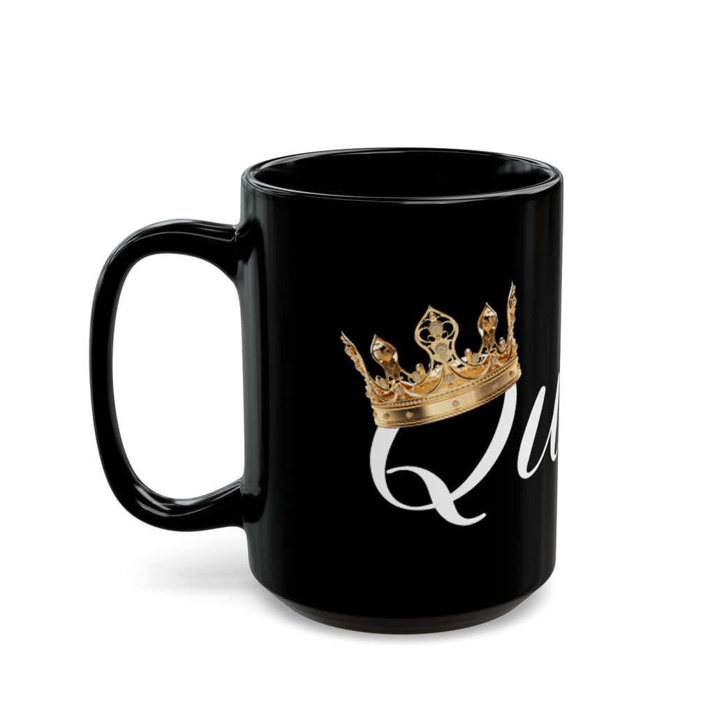 Queen Script Black Mug with Gold Crown — Royal Coffee Tea Gift - 314 Originals