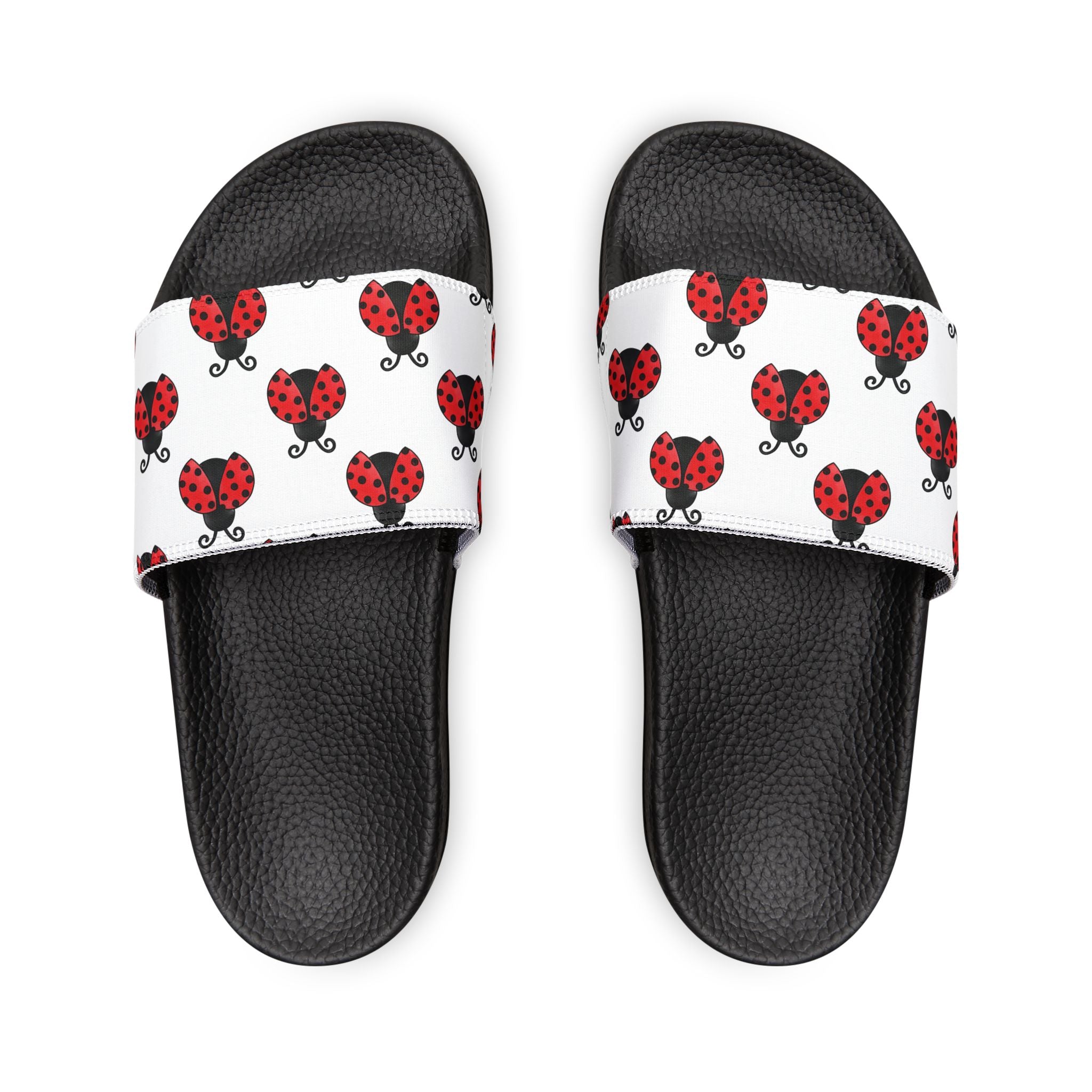 Youth Ladybug Slide Sandals — Removable Strap Cute Red Ladybug Pattern - 314 Originals