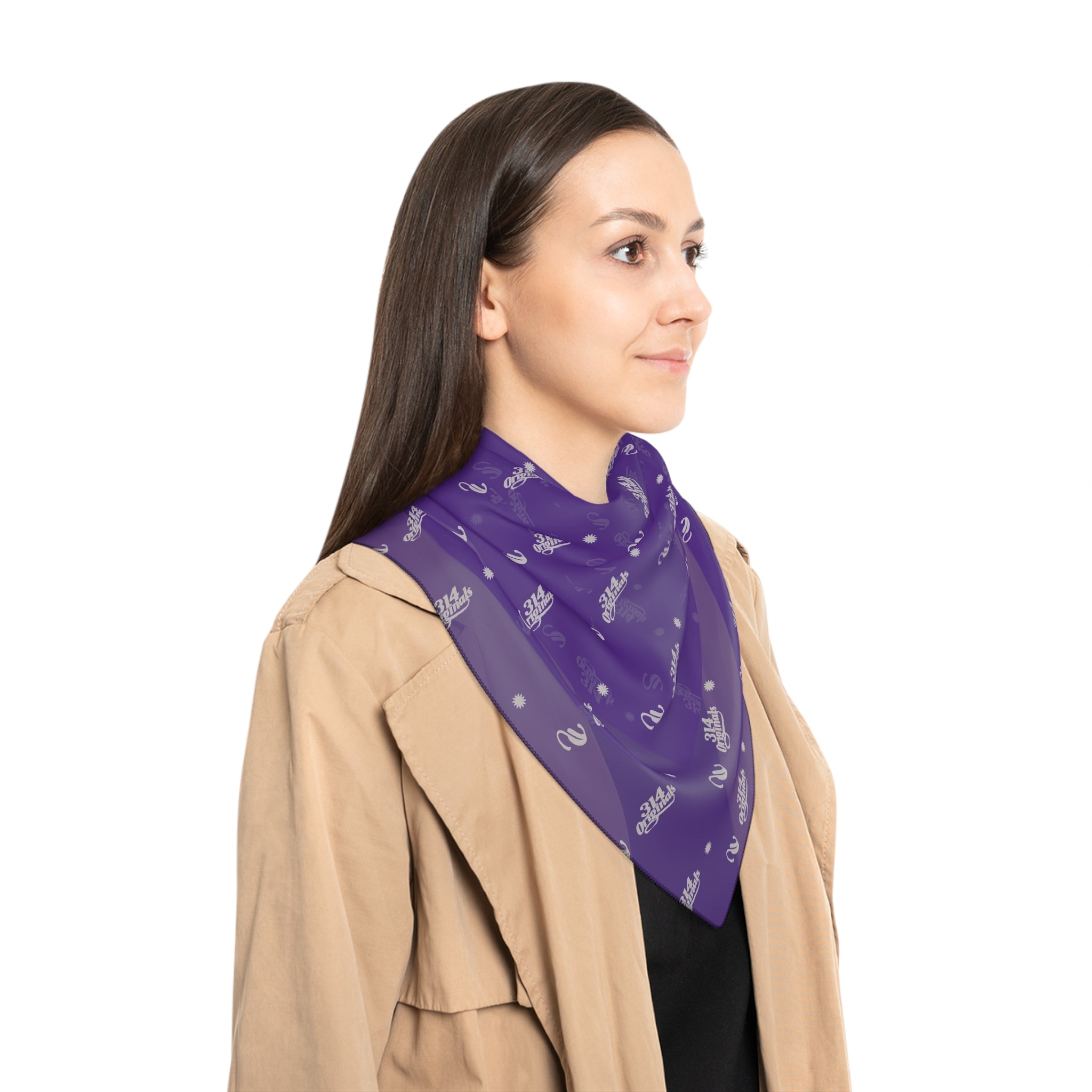 Purple and Silver Logo Scarf — Script Pattern Polyester Scarf - 314 Originals