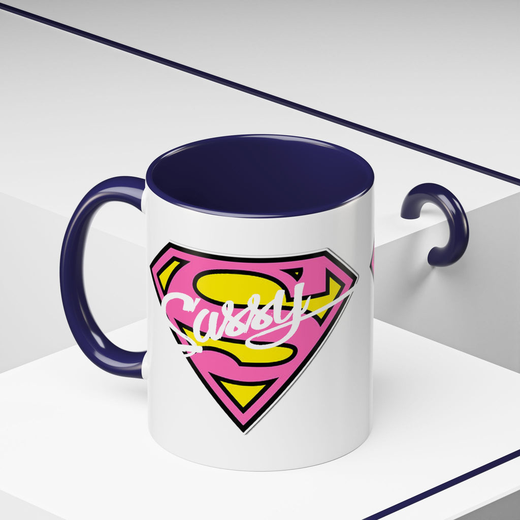 Sassy Supergirl Accent Coffee Mug – Pink & Yellow Super S Logo (11/15oz) - 314 Originals