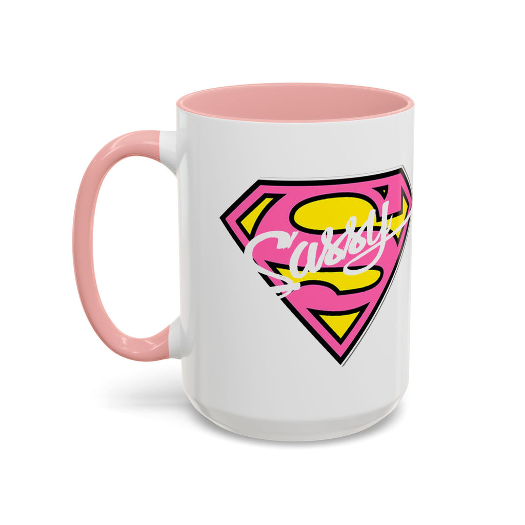 Sassy Supergirl Accent Coffee Mug – Pink & Yellow Super S Logo (11/15oz) - 314 Originals