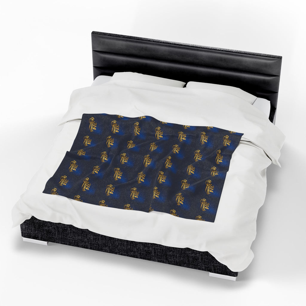 "314 Originals" Velveteen Plush Blanket – Navy Gold Repeating Logo Throw