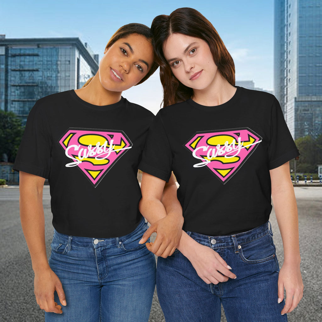 Super Sassy Tee — Pink & Yellow S Badge Graphic T-Shirt Printify T-Shirt  314 Originals