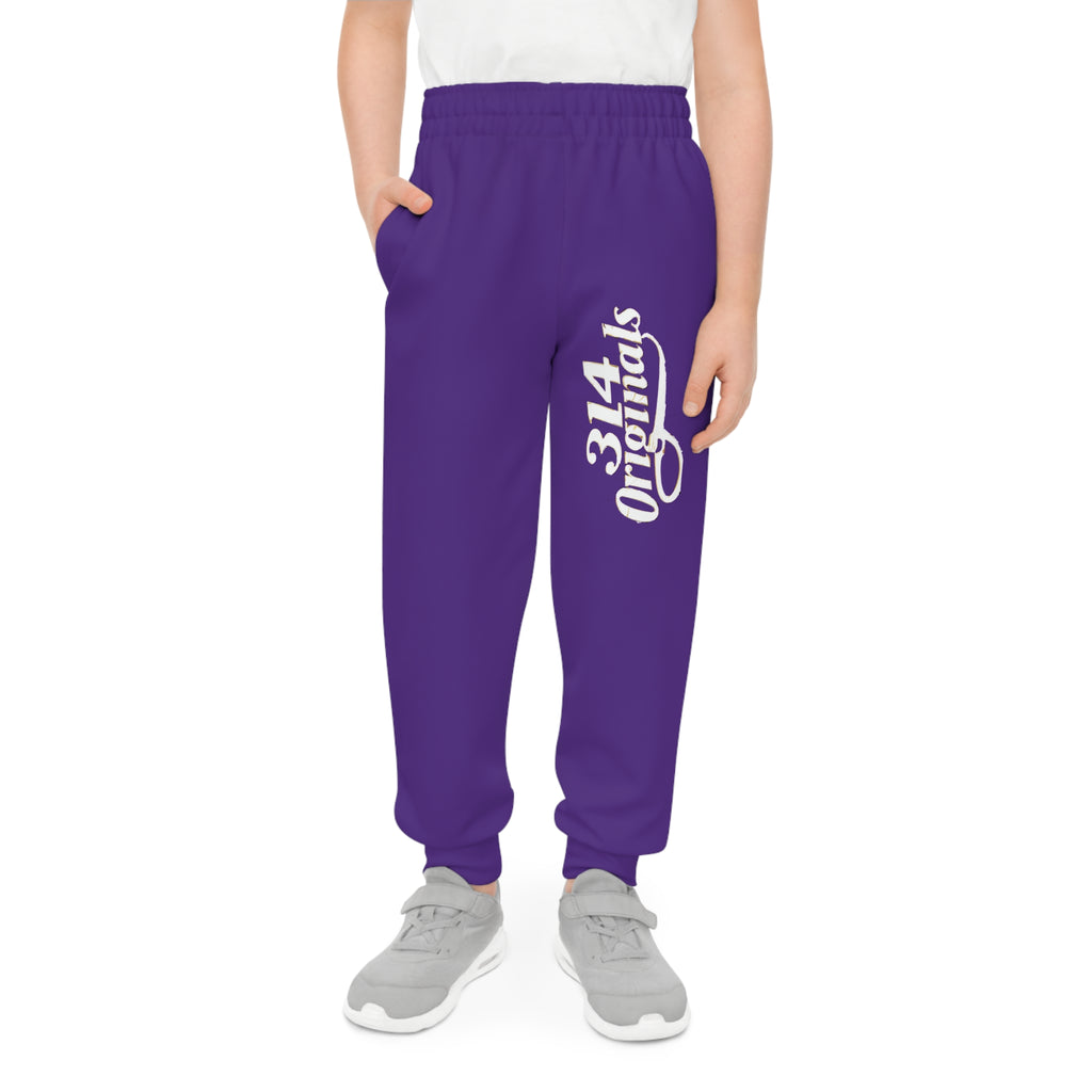 Purple Youth Joggers with 314 Originals Side Graphic — Kids Athletic Sweatpants - 314 Originals