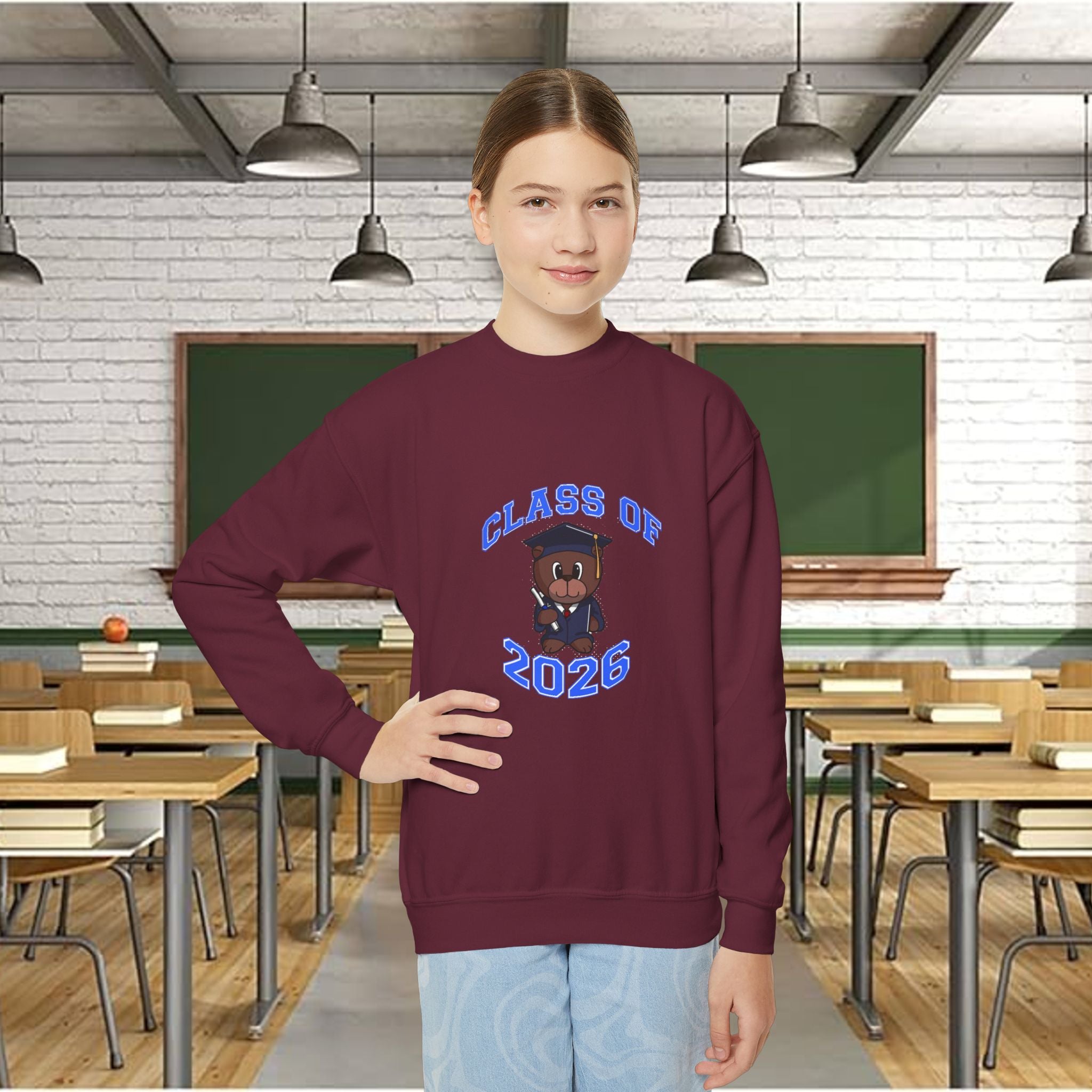 Class of 2026 Youth Crewneck Sweatshirt – Graduation Bear Design
