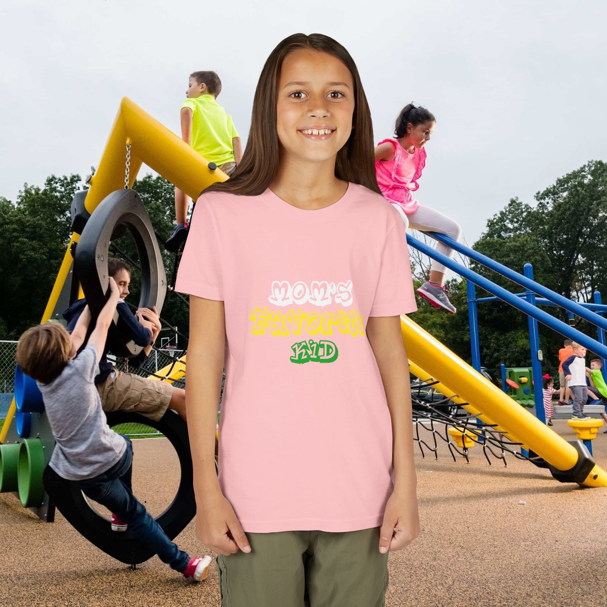 Girl's "Favorite Kid" Retro Yellow & Green Graphic T-Shirt