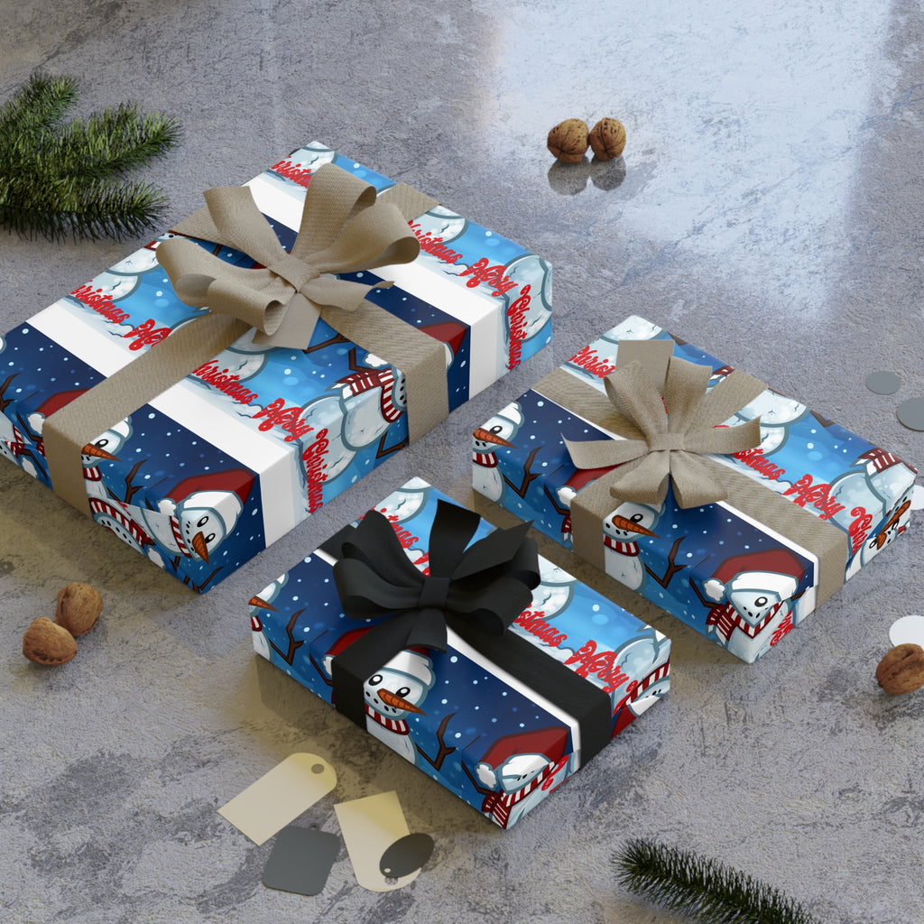Christmas Snowman Wrapping Paper Roll — Holiday Gift Wrap with 'Merry Christmas' Design - 314 Originals