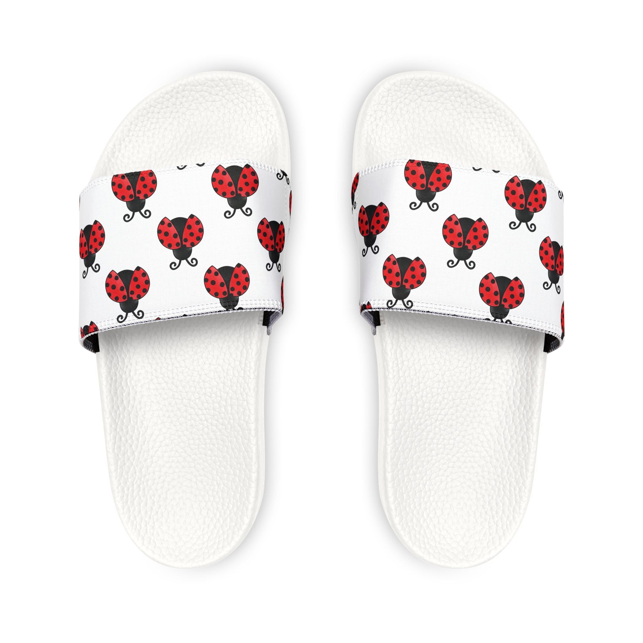 Youth Ladybug Slide Sandals — Removable Strap Cute Red Ladybug Pattern - 314 Originals