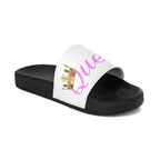 Queen Slide Sandals — Pink Script with Gold Crown