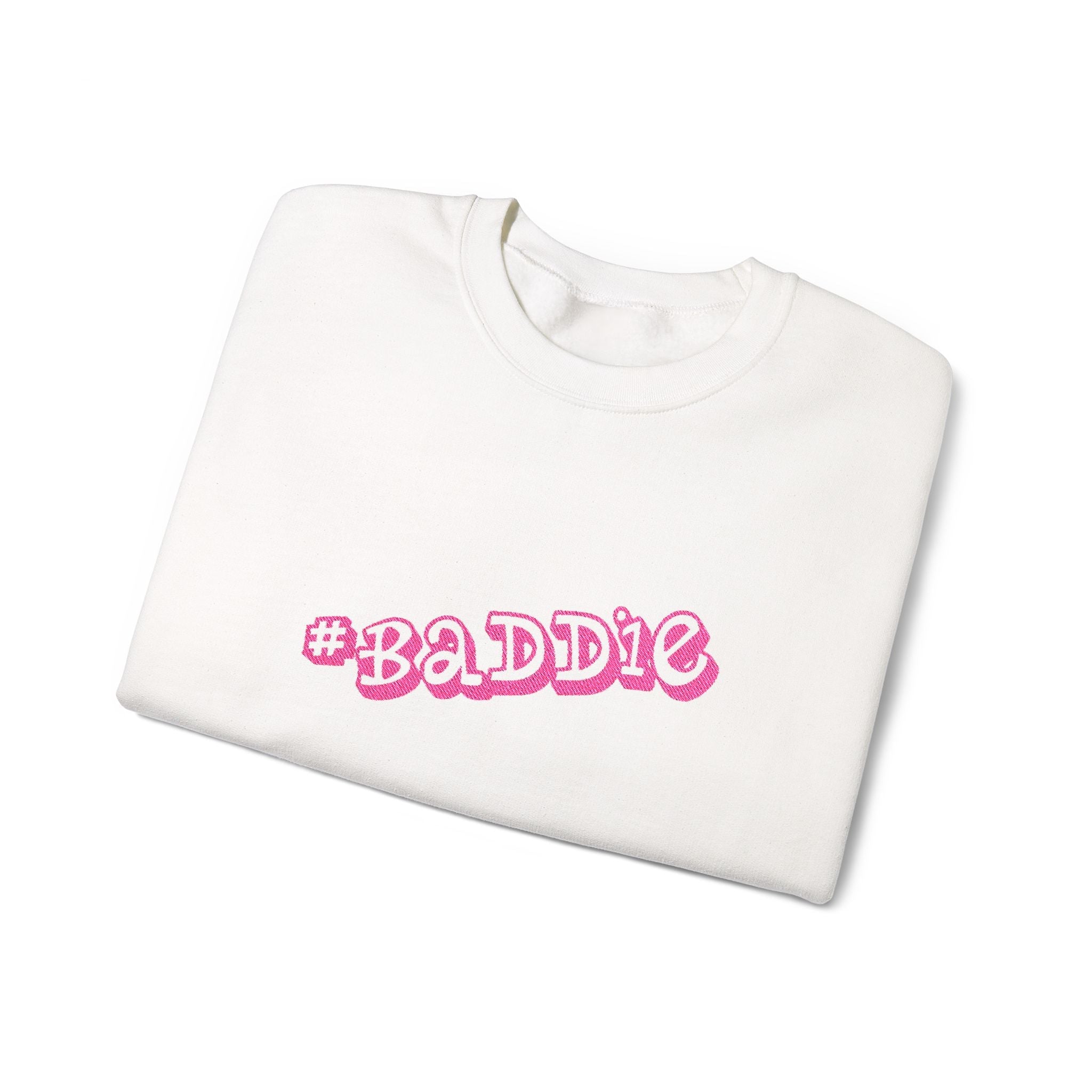 Baddie Pink Floral Logo White Crewneck Sweatshirt Printify Sweatshirt  314 Originals