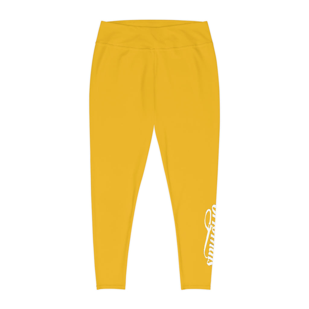 Yellow Plus Size Leggings — Subtle Side Script Graphic, Comfortable Everyday Activewear - 314 Originals