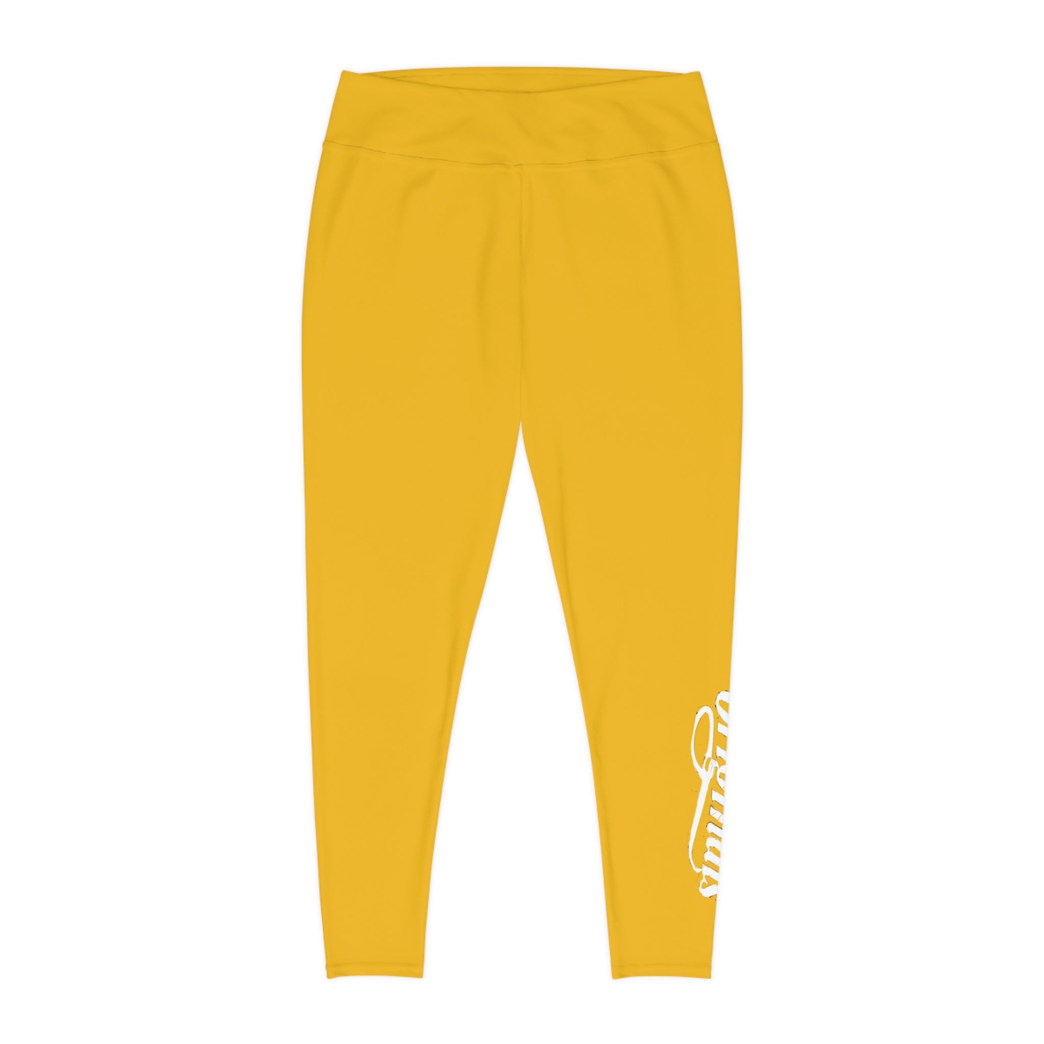 Yellow Plus Size Leggings — Subtle Side Script Graphic, Comfortable Everyday Activewear - 314 Originals