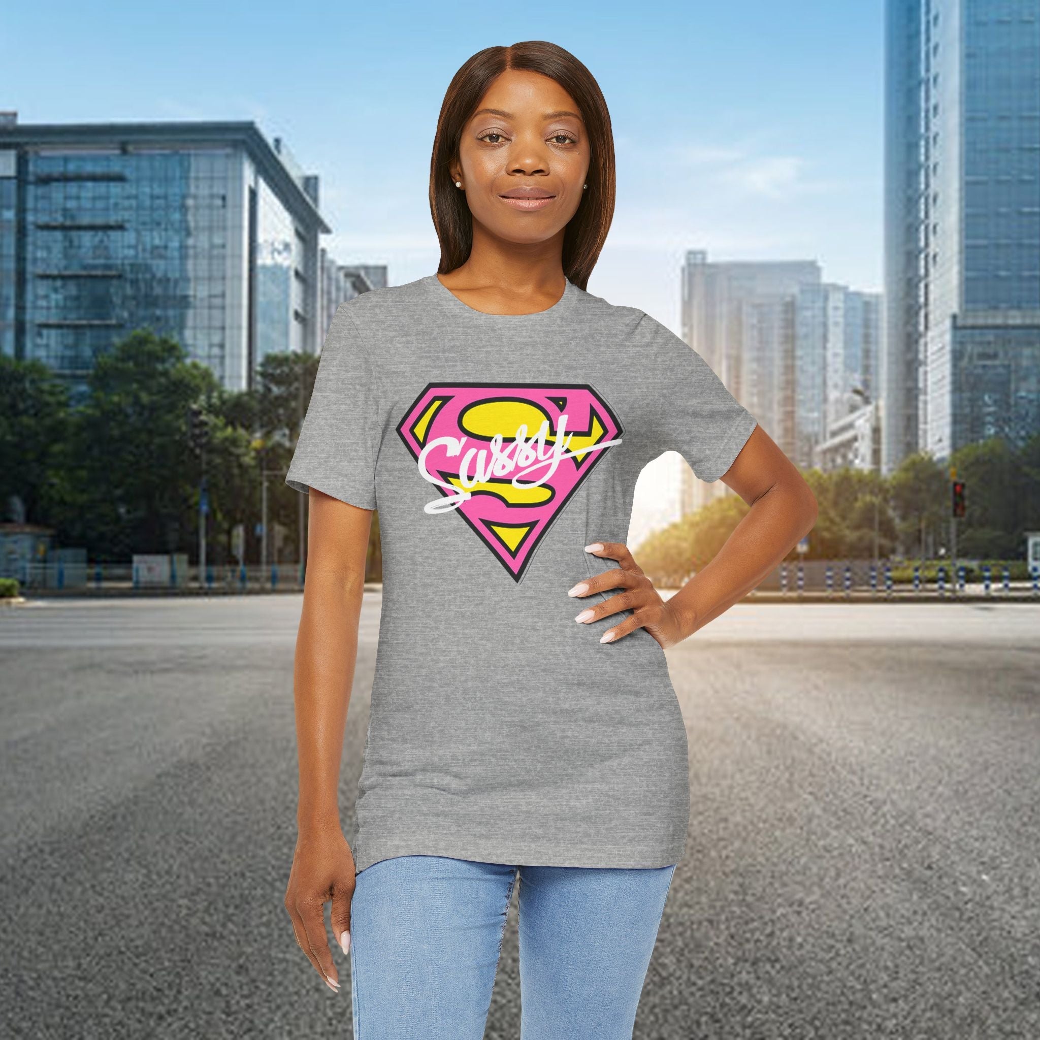 Super Sassy Tee — Pink & Yellow S Badge Graphic T-Shirt Printify T-Shirt  314 Originals