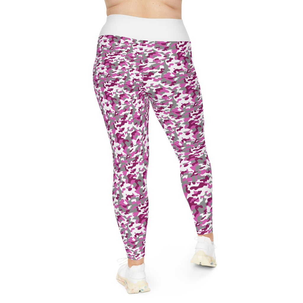 Pink Camo Plus Size Leggings — Subtle Side Script Graphic, Comfortable Everyday Activewear - 314 Originals