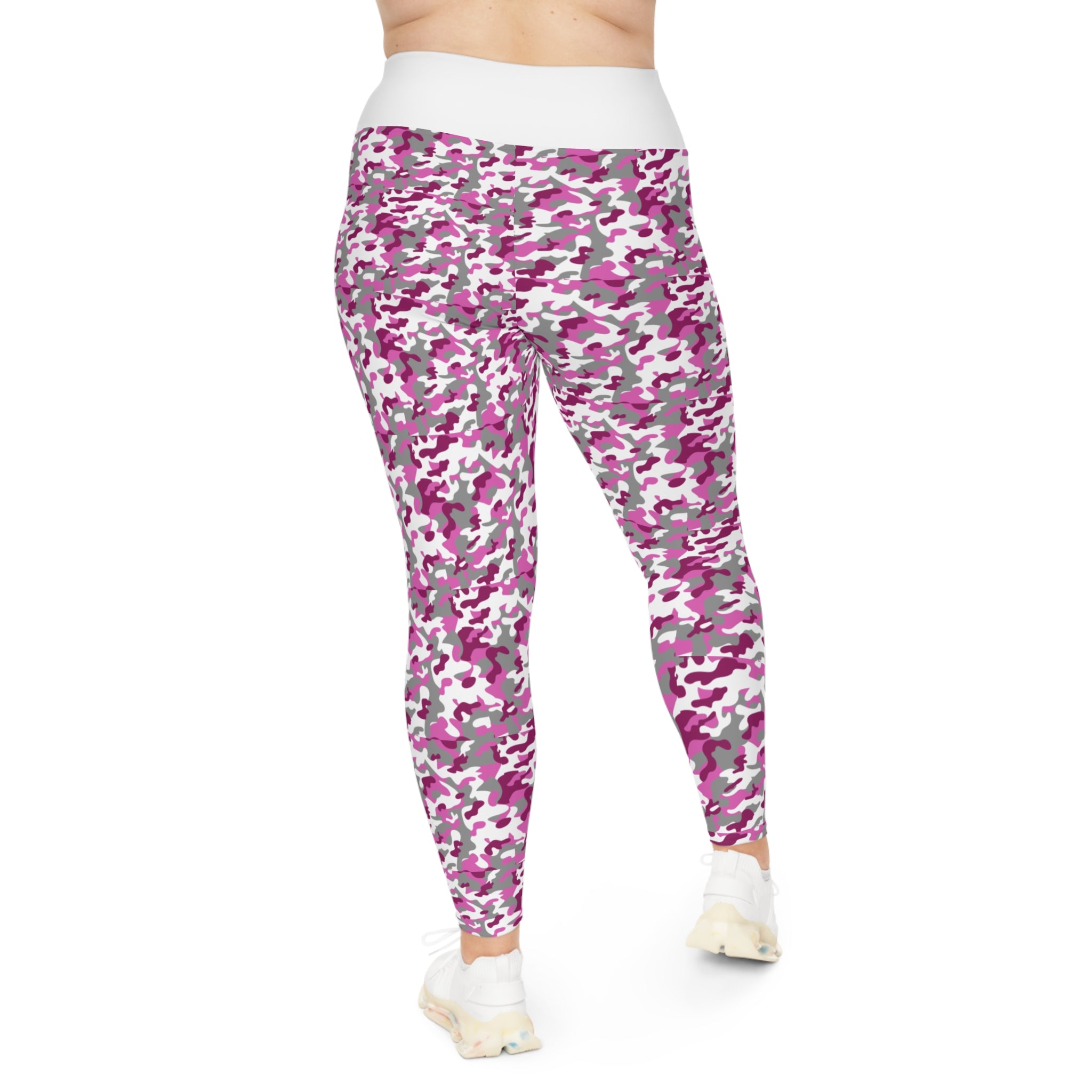 Pink Camo Plus Size Leggings — Subtle Side Script Graphic, Comfortable Everyday Activewear - 314 Originals