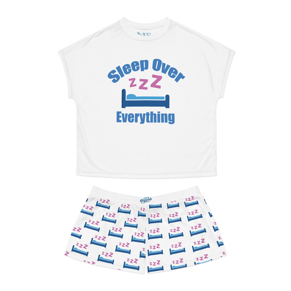 Sleep Over Everything Women's Short Pajama Set — 'Sleep Over' ZZZ Bed Graphic Shorts - 314 Originals
