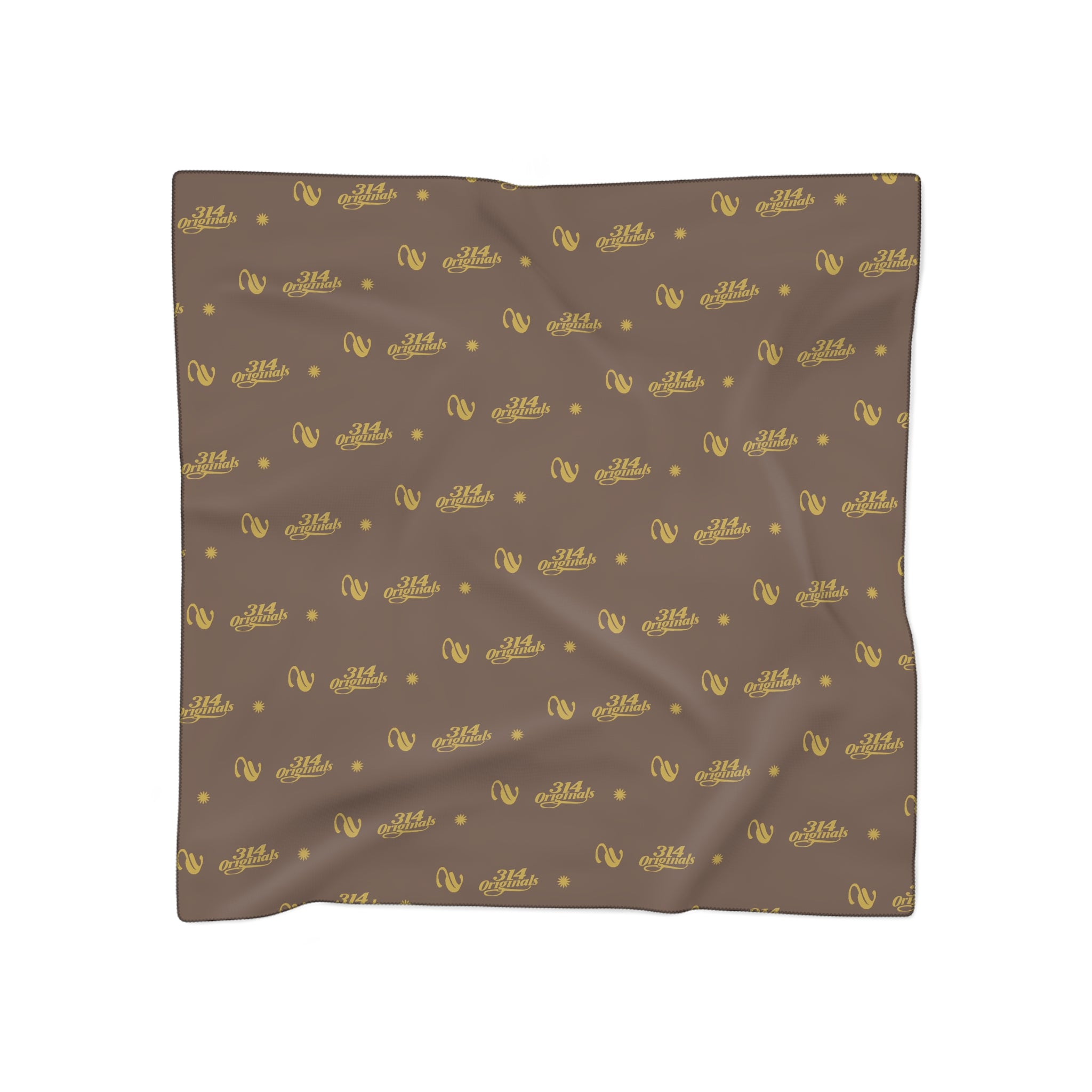 Silky Brown Logo Scarf — Gold Script Pattern Polyester Scarf - 314 Originals