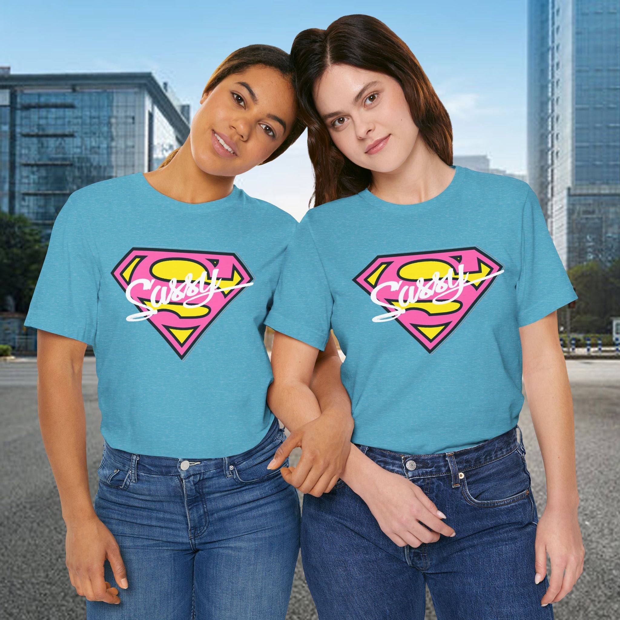 Super Sassy Tee — Pink & Yellow S Badge Graphic T-Shirt Printify T-Shirt  314 Originals