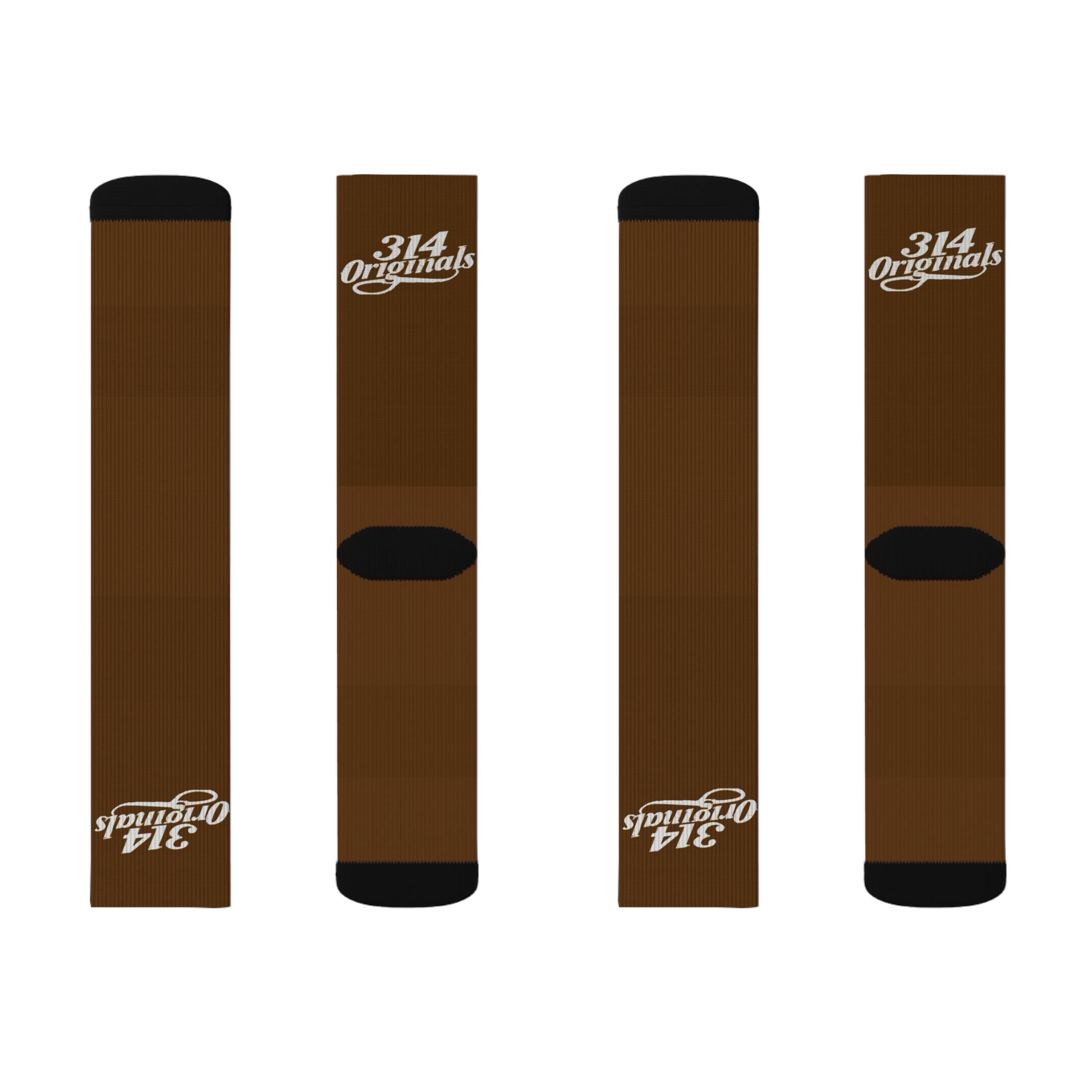 Brown Sublimation Socks with '314 Originals' Script — Athletic Crew Socks - 314 Originals