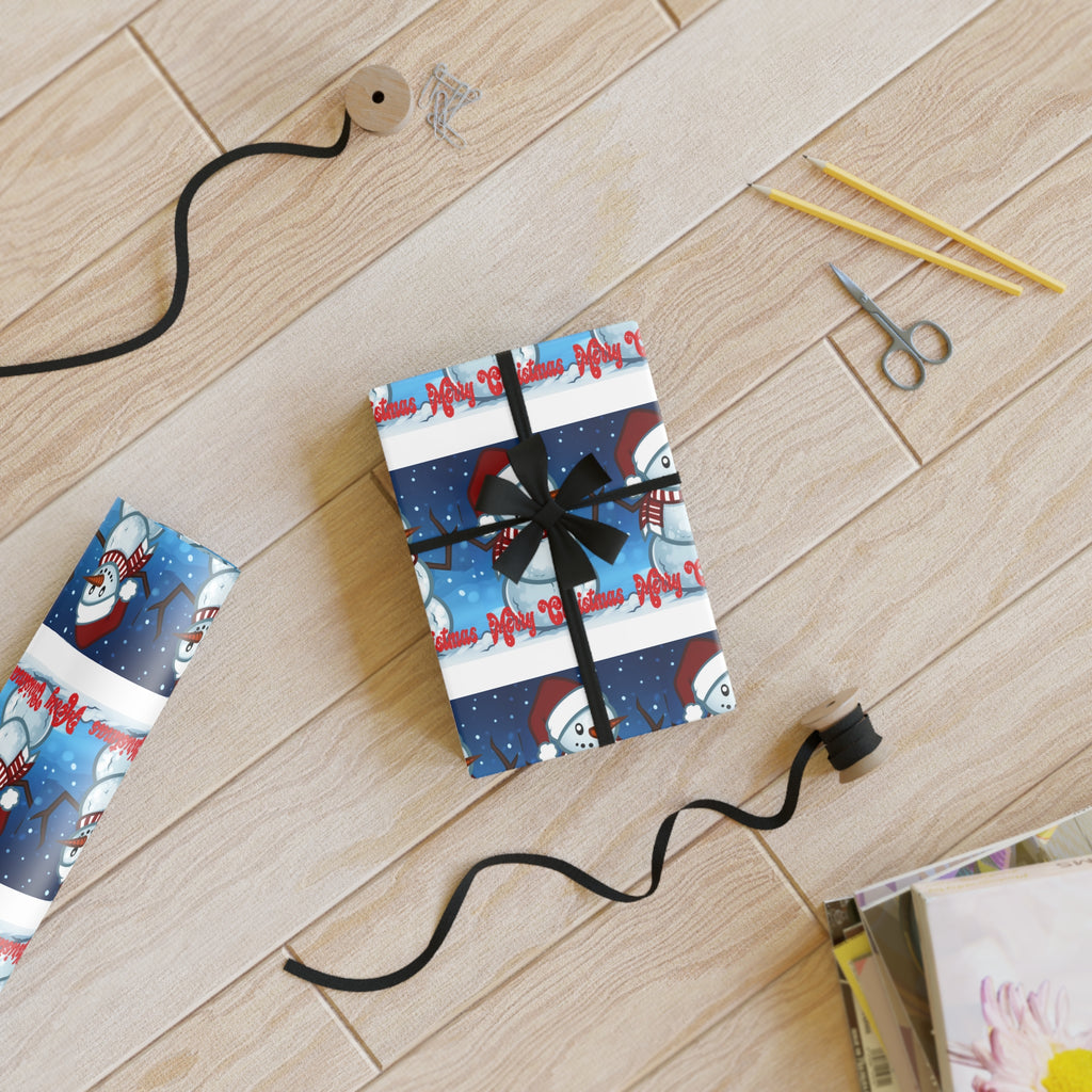 Christmas Snowman Wrapping Paper Roll — Holiday Gift Wrap with 'Merry Christmas' Design - 314 Originals