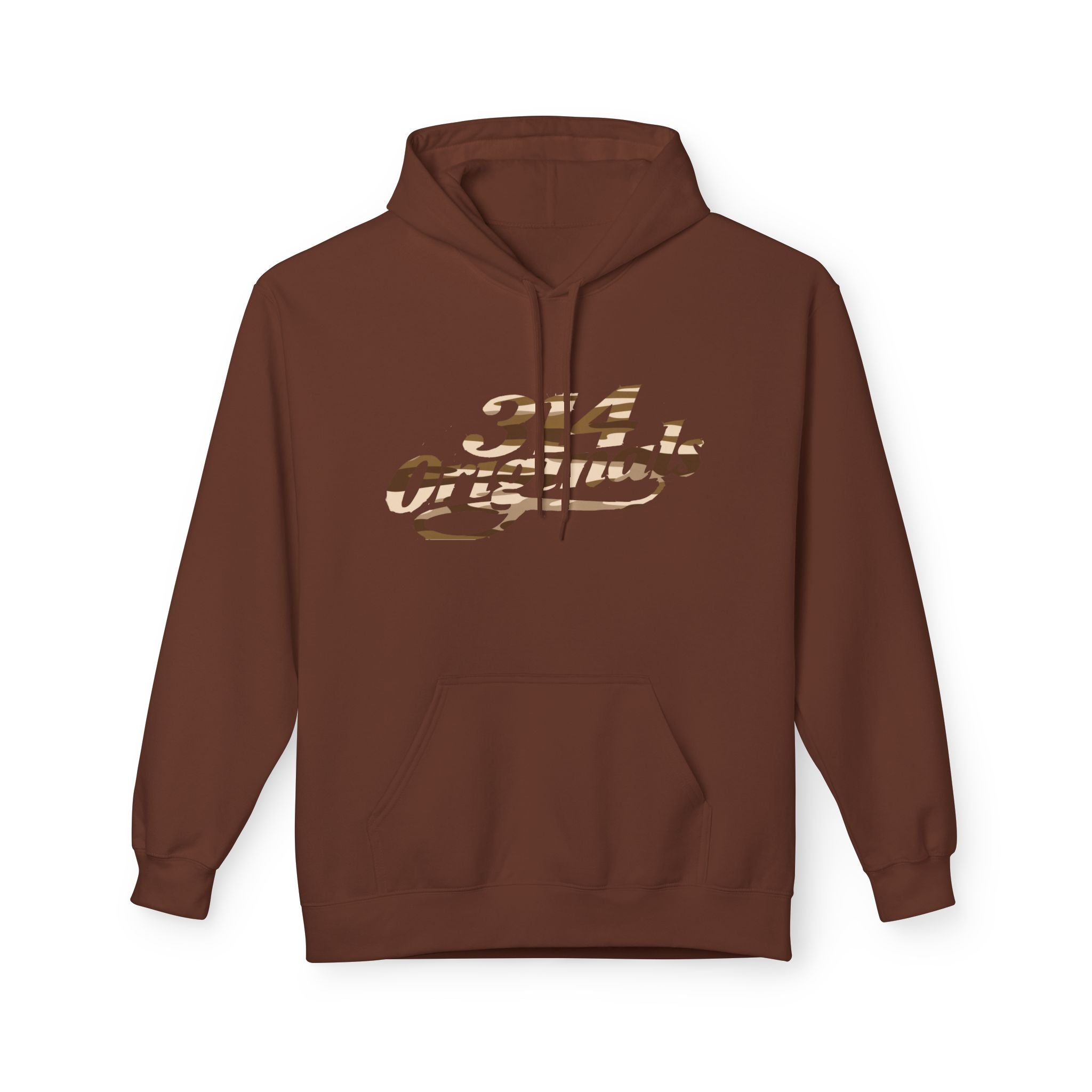 314 Originals Brown Camo Hoodie — Retro Script Logo Pullover - 314 Originals