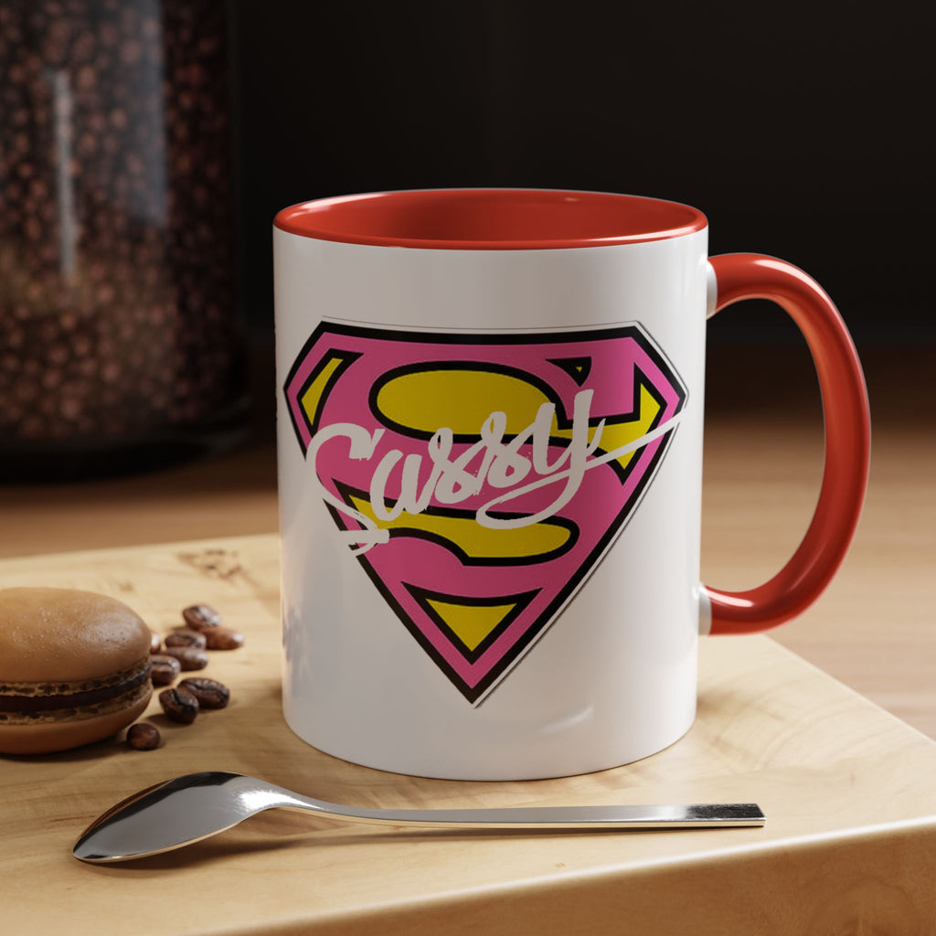 Sassy Supergirl Accent Coffee Mug – Pink & Yellow Super S Logo (11/15oz) - 314 Originals