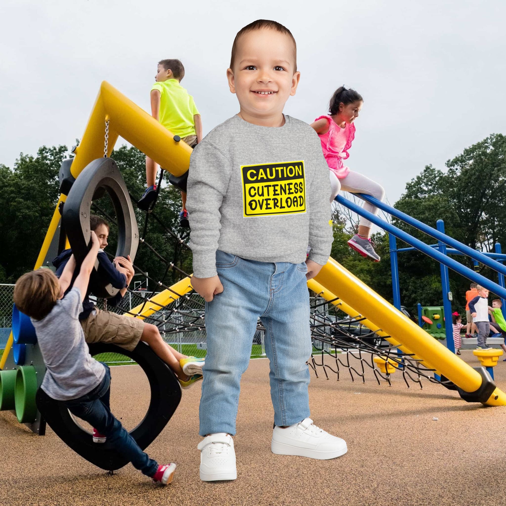 "Caution: Cuteness Overload" Kids Crewneck Toddler Sweatshirt