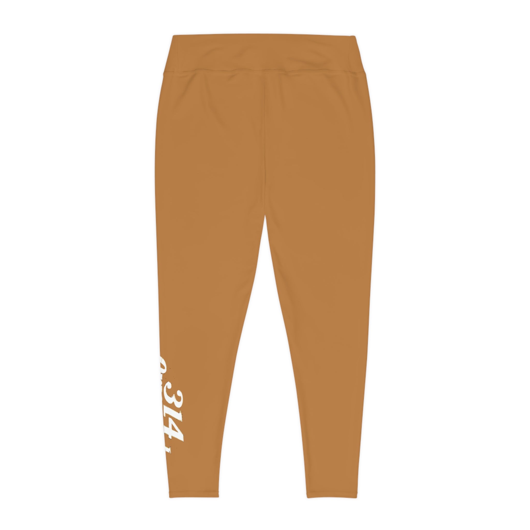 Light Brown Plus Size Leggings — Subtle Side Script Graphic, Comfortable Everyday Activewear - 314 Originals